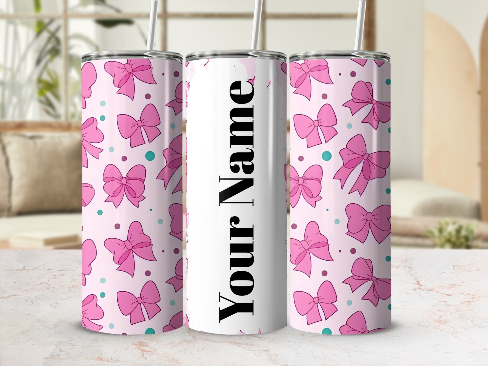 Personalized Pink Bows Pattern Tumbler Design for Any Name