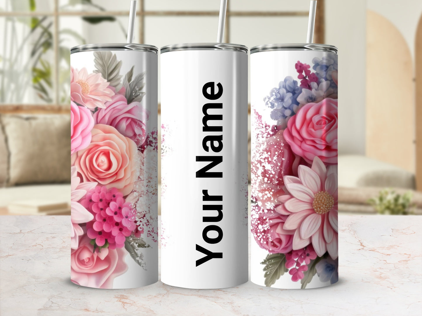Personalized Floral Tumbler with Your Name Customizable