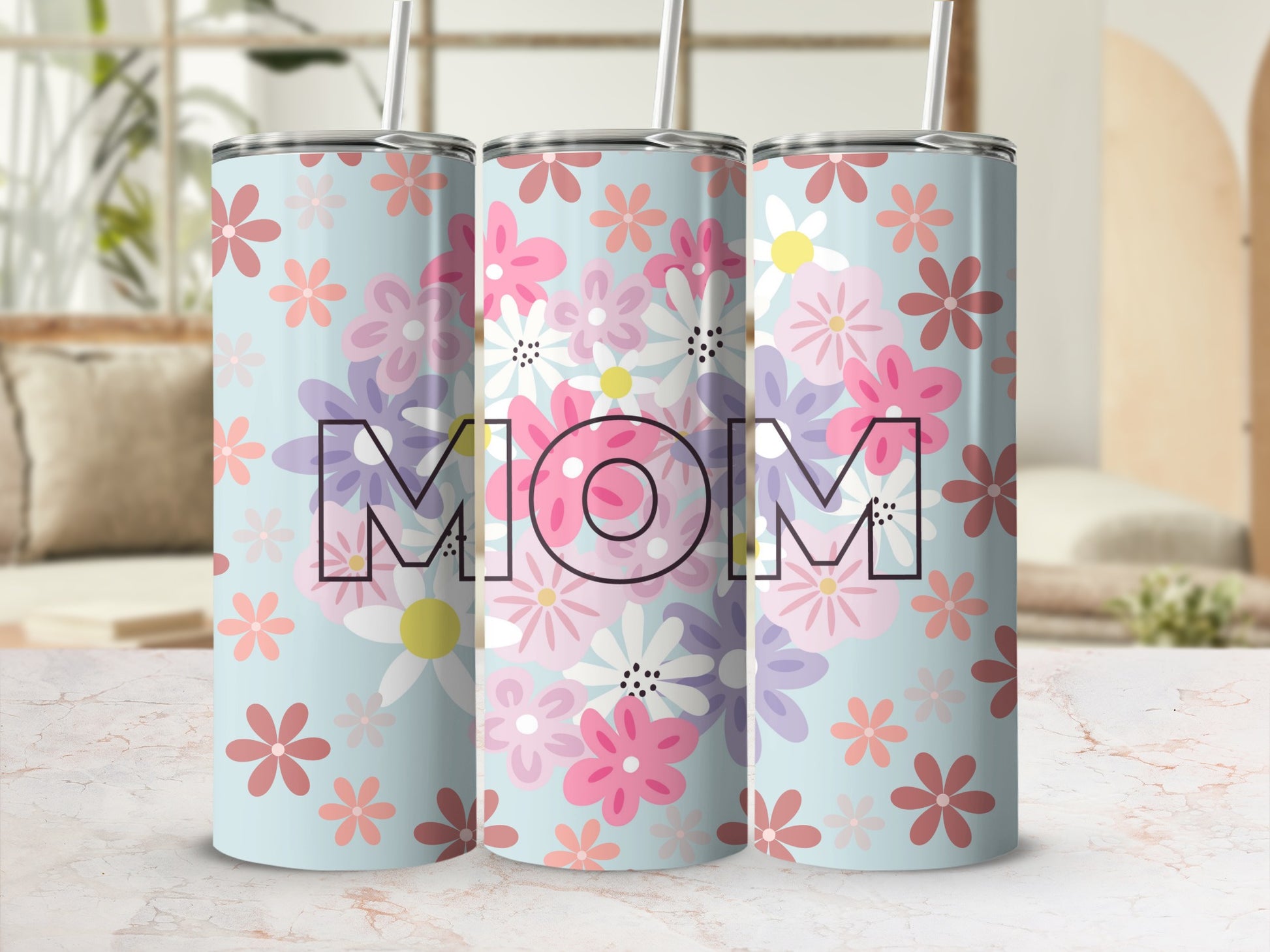 Floral Design Mom Themed Insulated Tumbler