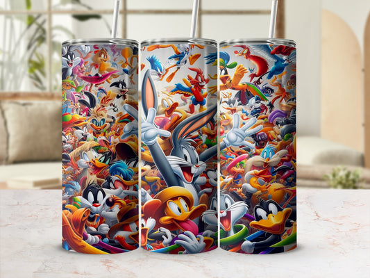 Vibrant Characters Collage Tumbler with Straw