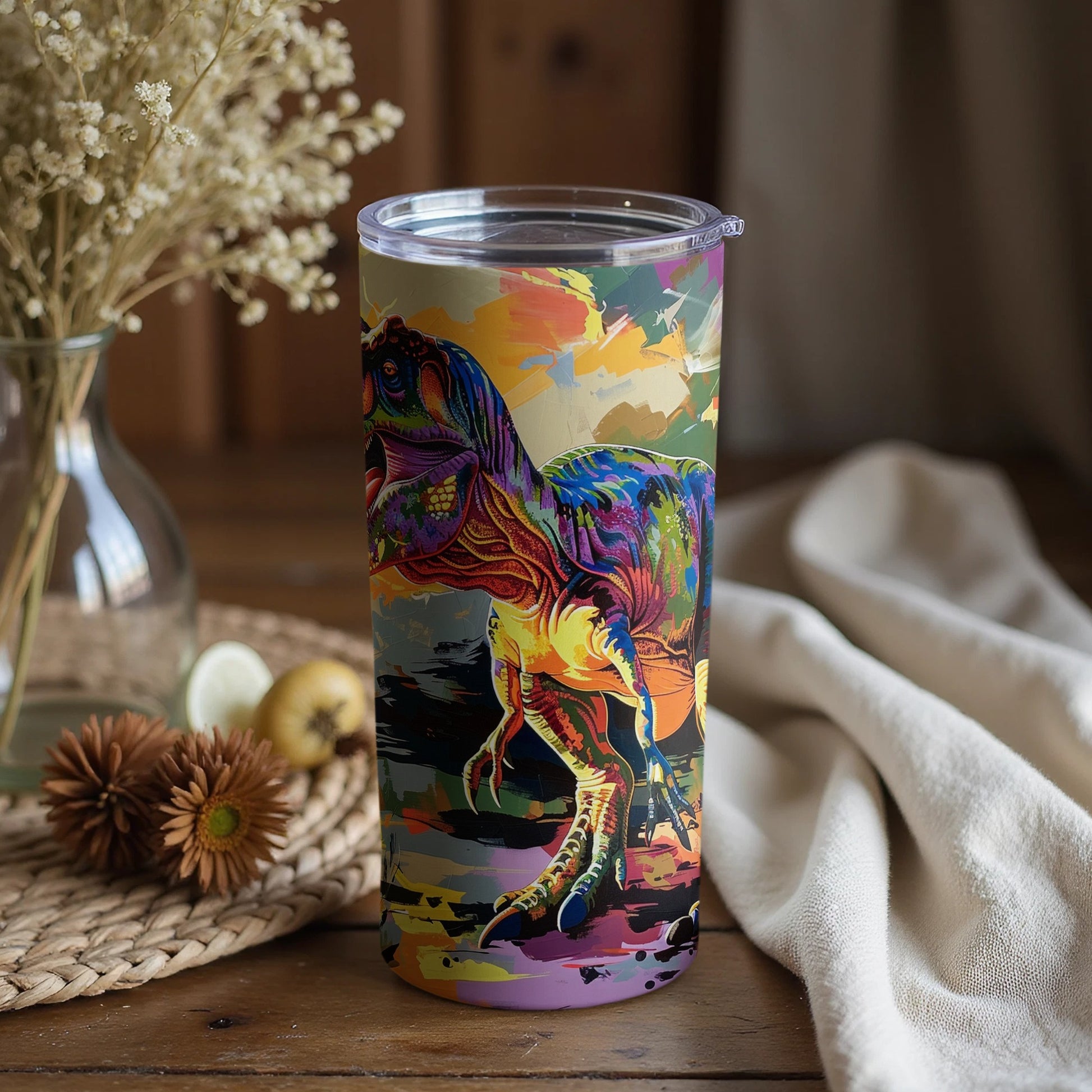 Vibrant Abstract Dinosaur Artwork Colorful Unique Tumbler product type