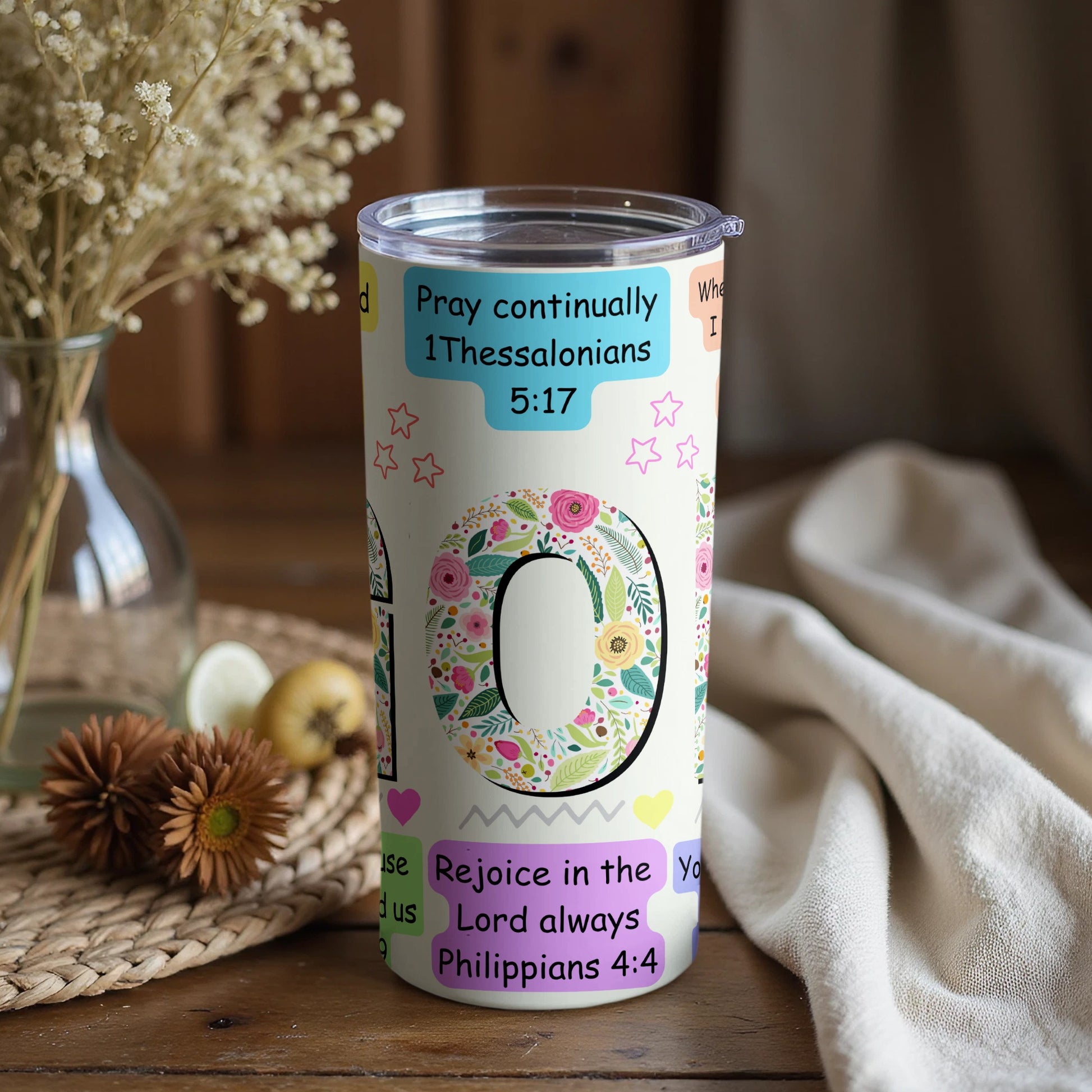 Floral Scripture-Inspired Tumbler for Daily Encouragement