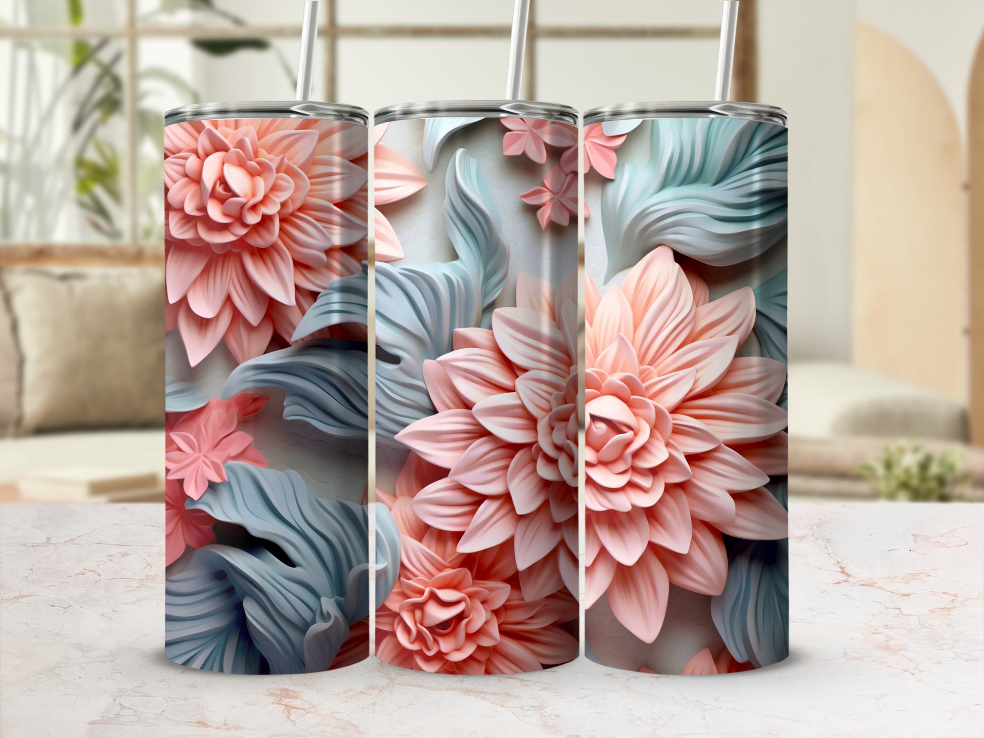 Floral Pattern with Pink and Blue Design Tumbler
