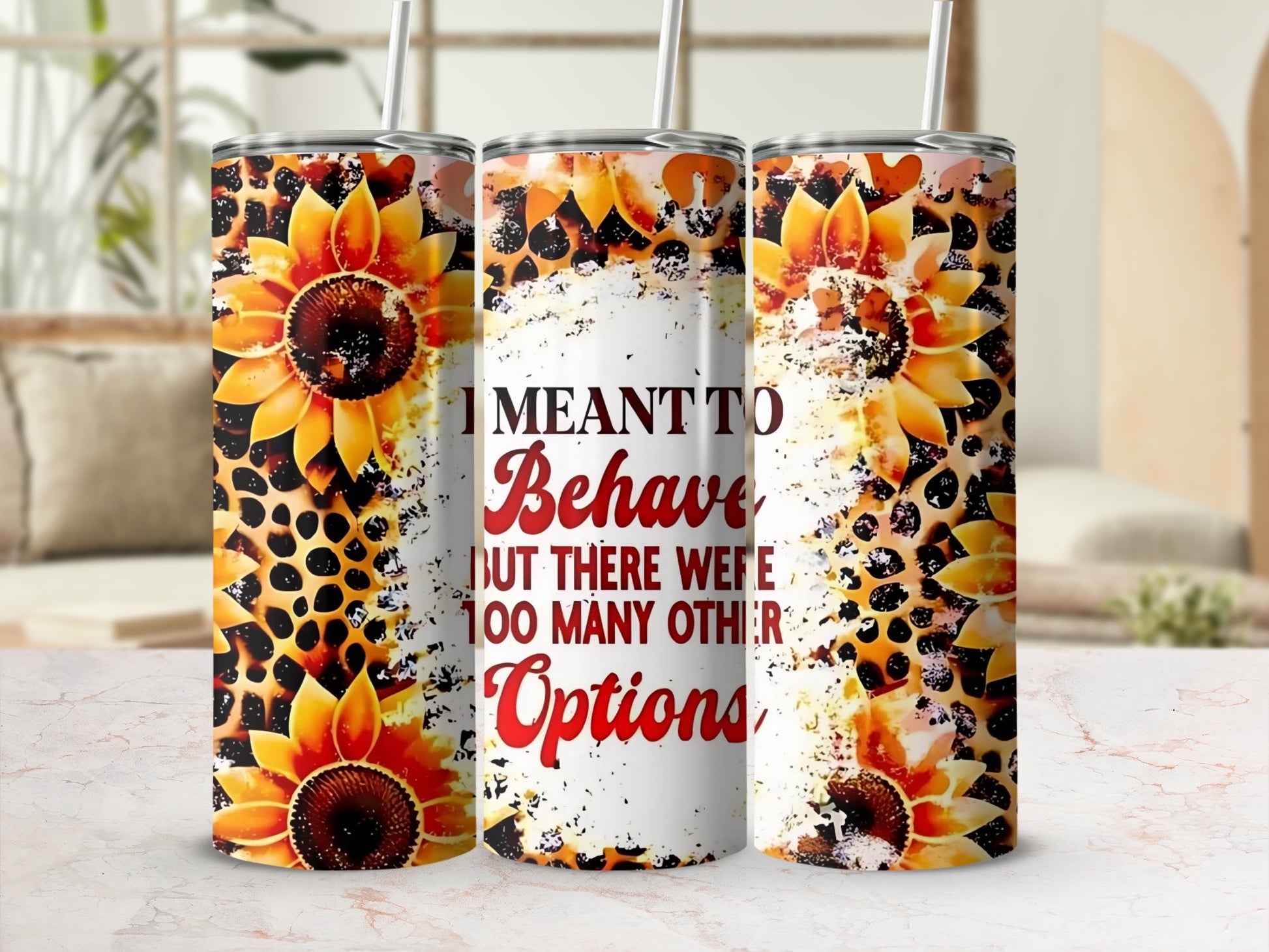 Sunflower and Leopard Print Insulated Tumbler Cup