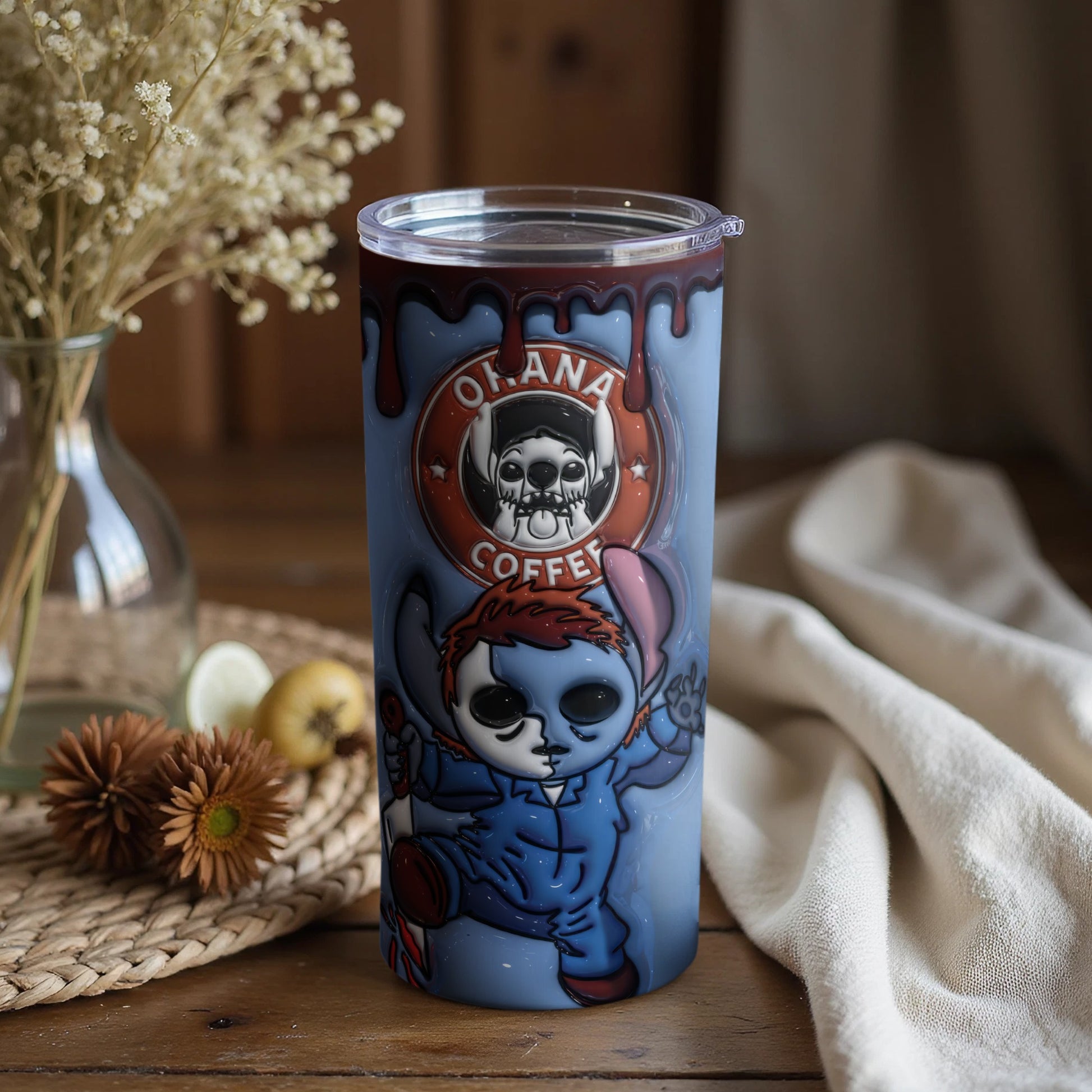 Fun Ohana Coffee Skull and Cute Character Tumbler