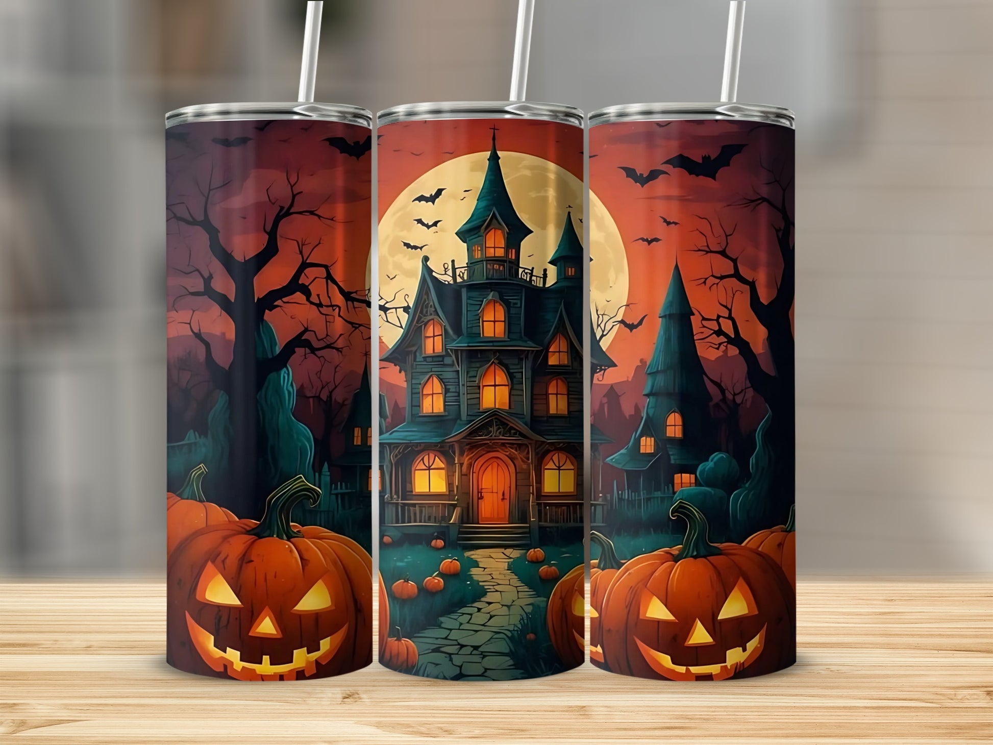 Spooky Haunted House Halloween Insulated Tumbler Cup
