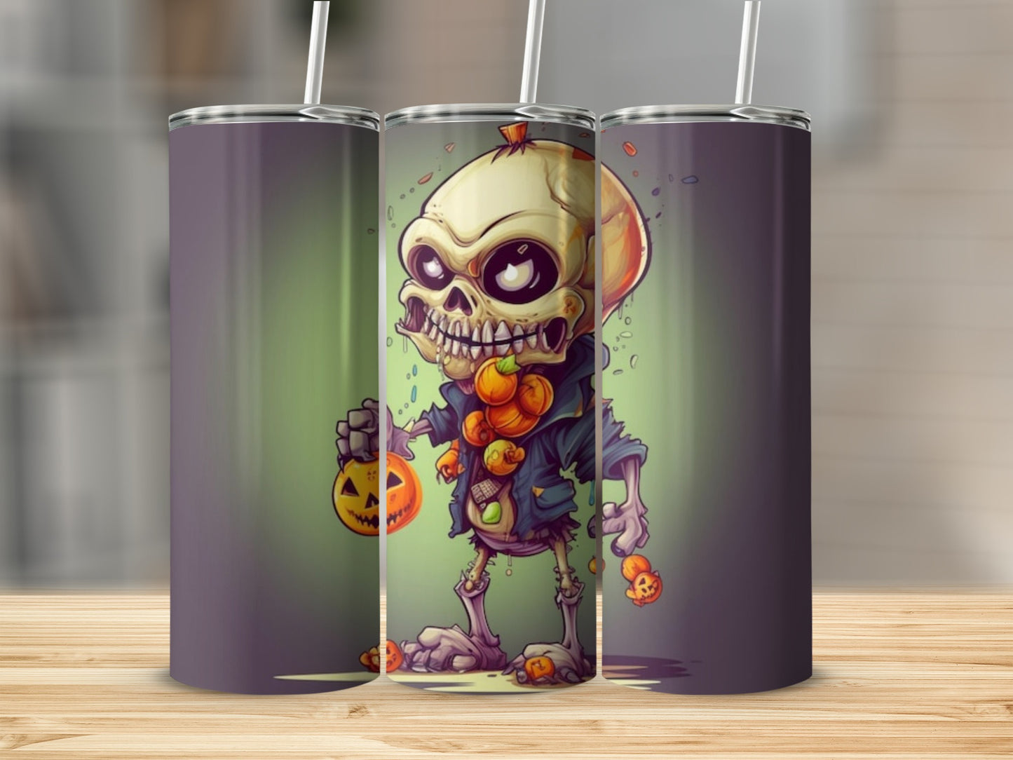 Halloween Skeleton Holding Jack-O'-Lantern Tumbler