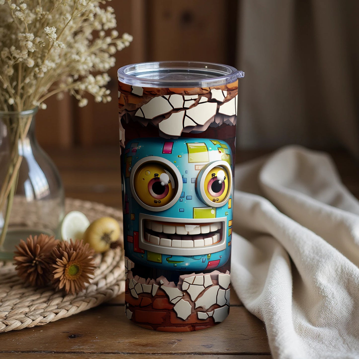 Colorful Robot Artwork Insulated Tumbler for Hot or Cold Drinks