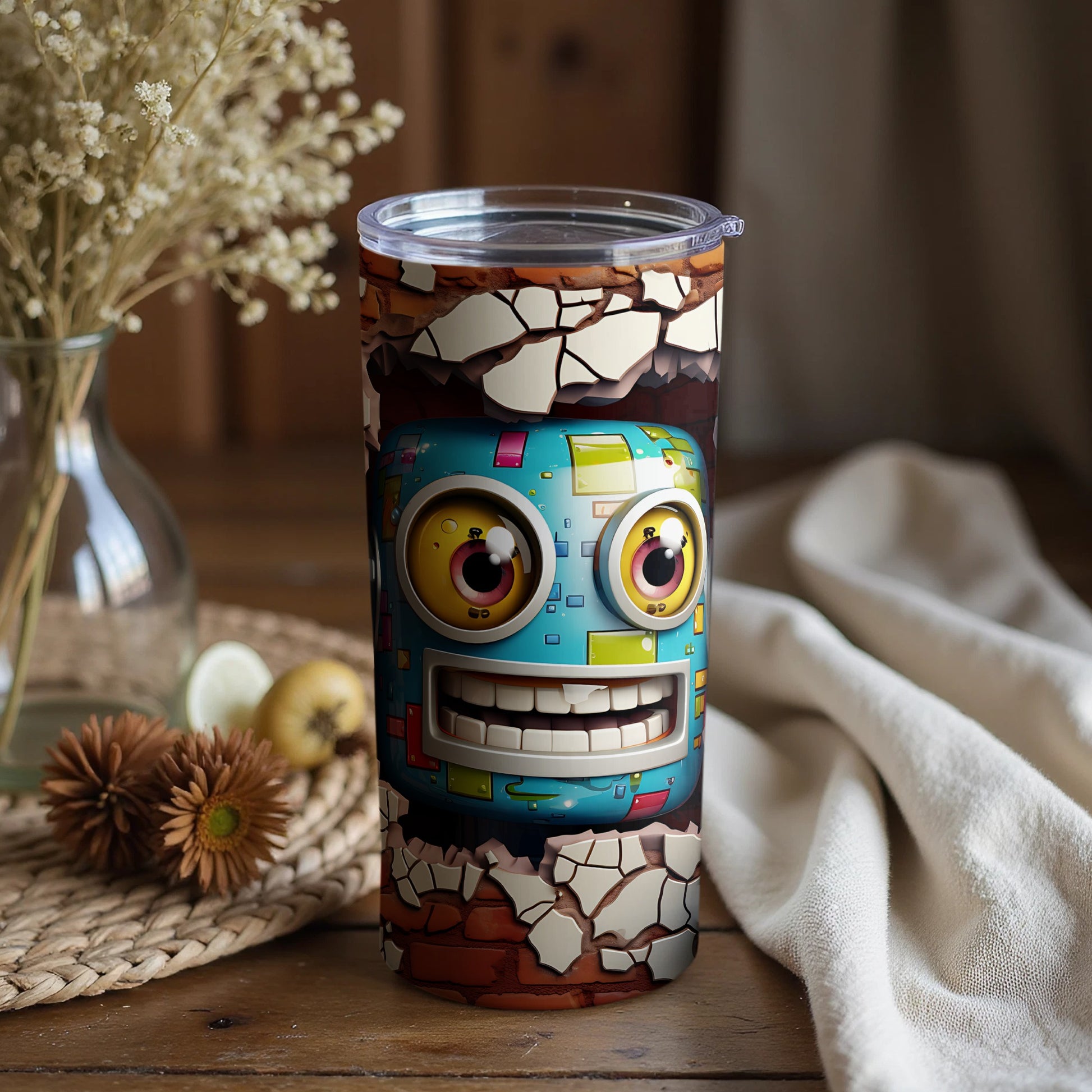 Colorful Robot Artwork Insulated Tumbler for Hot or Cold Drinks