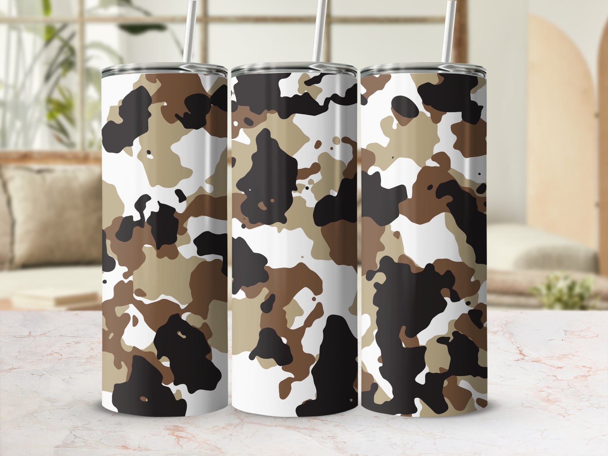 Camouflage Pattern Insulated Tumblers with Straw