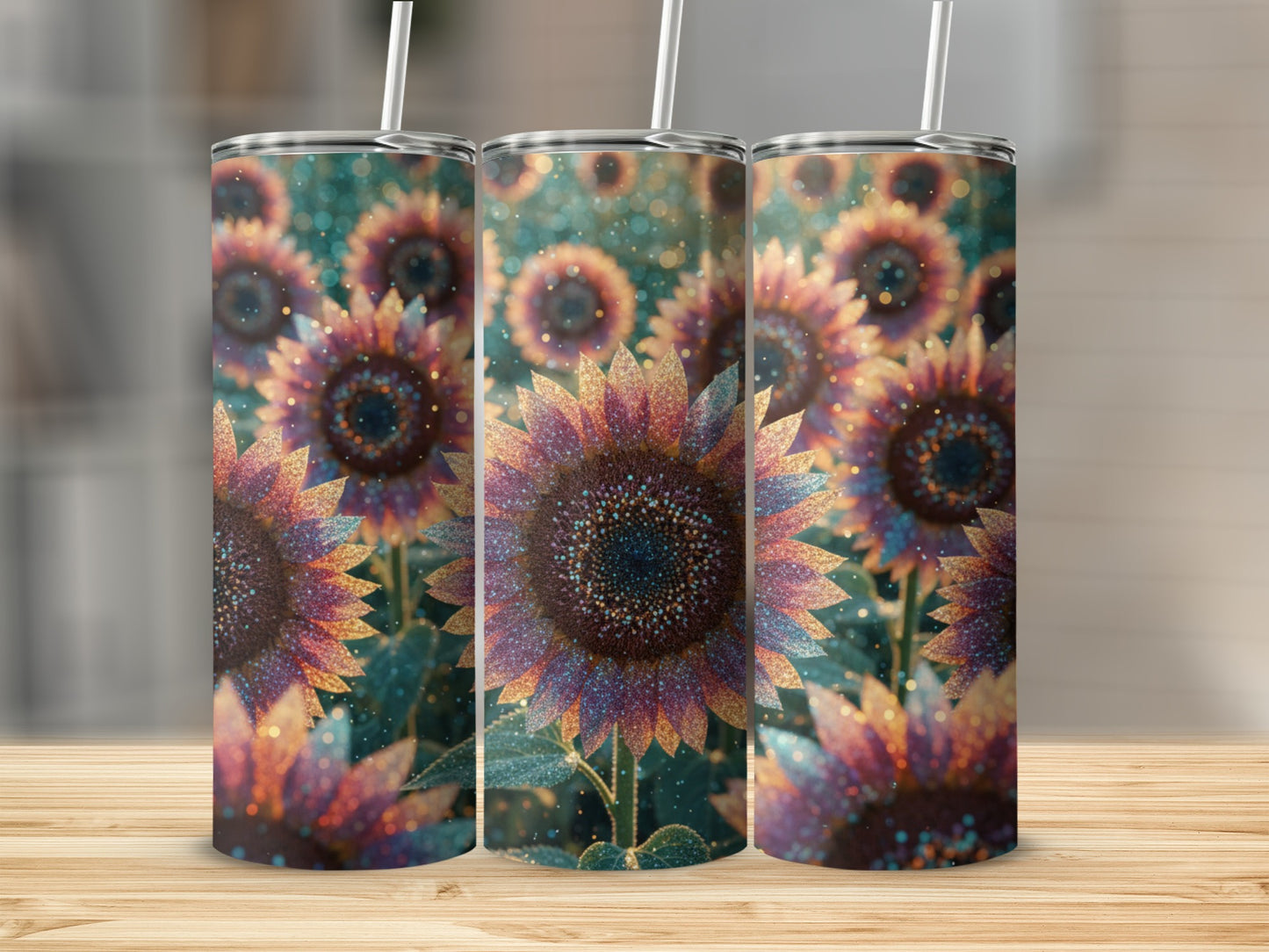 Glittery Sunflower Pattern Insulated Tumbler Product