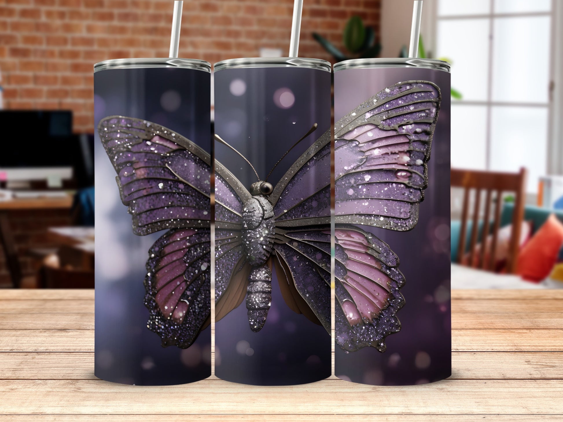 Purple Glitter Butterfly Night Sky Tumbler product type
