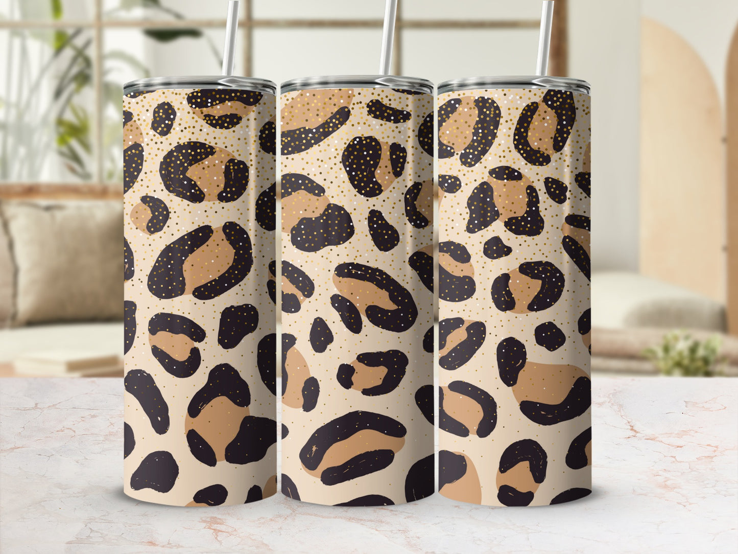 Leopard Print Skinny Tumbler with Straw Tumbler Product