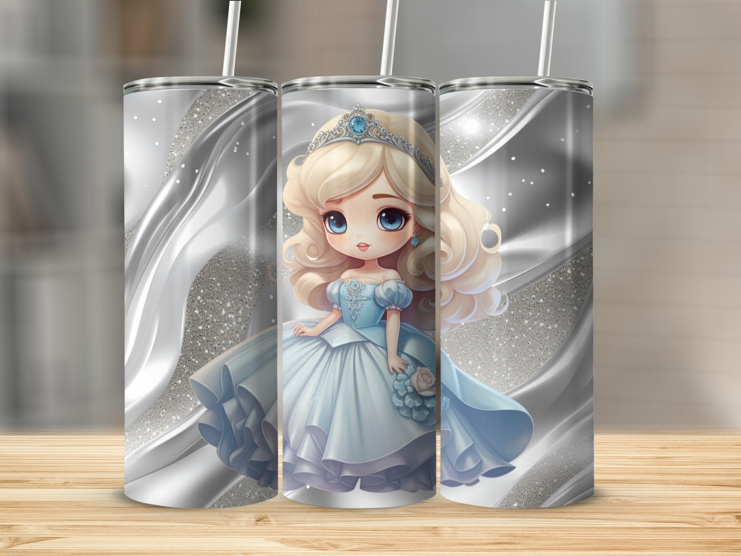 Cute Princess Design Glittery Art Tumbler Drinkware