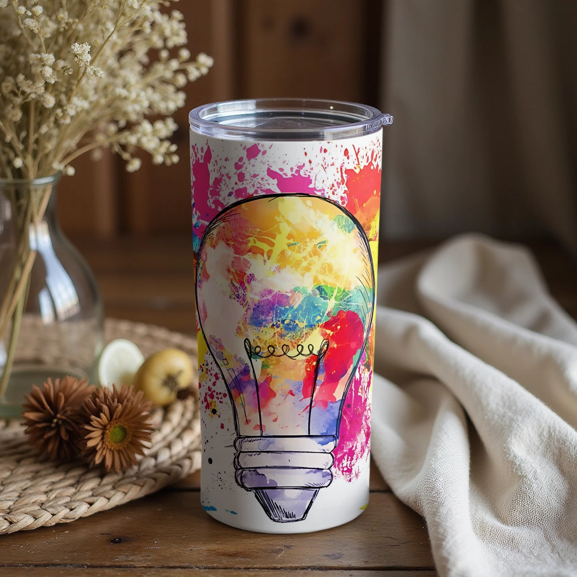 Colorful Light Bulb Artwork Travel Tumbler
