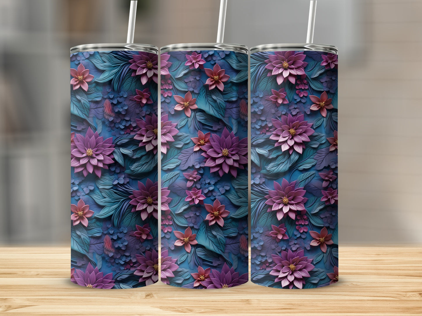 Beautiful Purple Blue Floral Pattern Tumbler