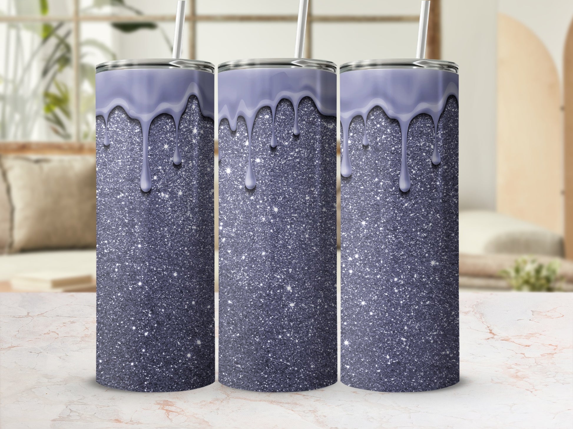 Glittery Purple Drip Design Tumbler Cup Product