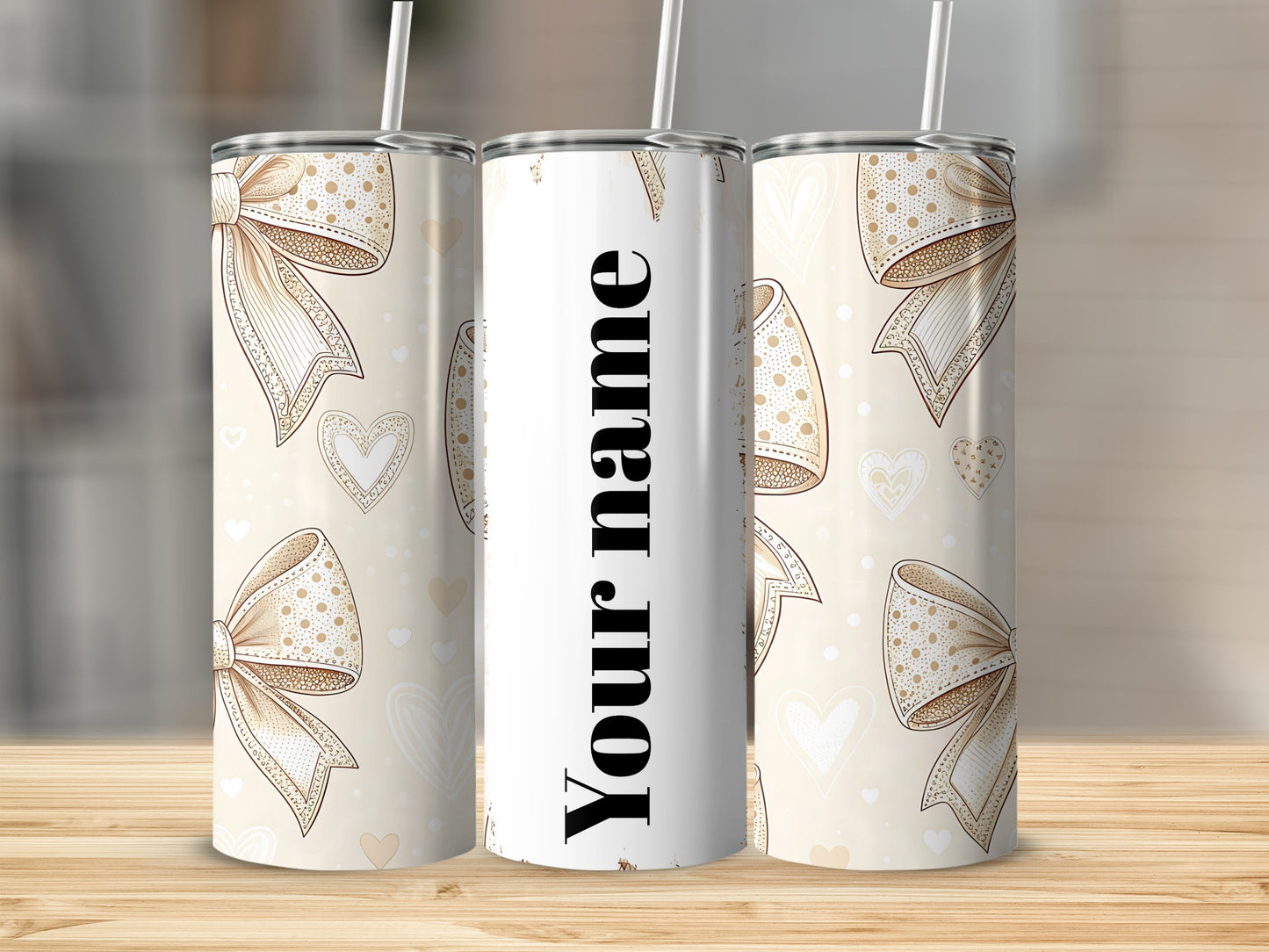 Personalized Tumbler with Bow and Heart Design