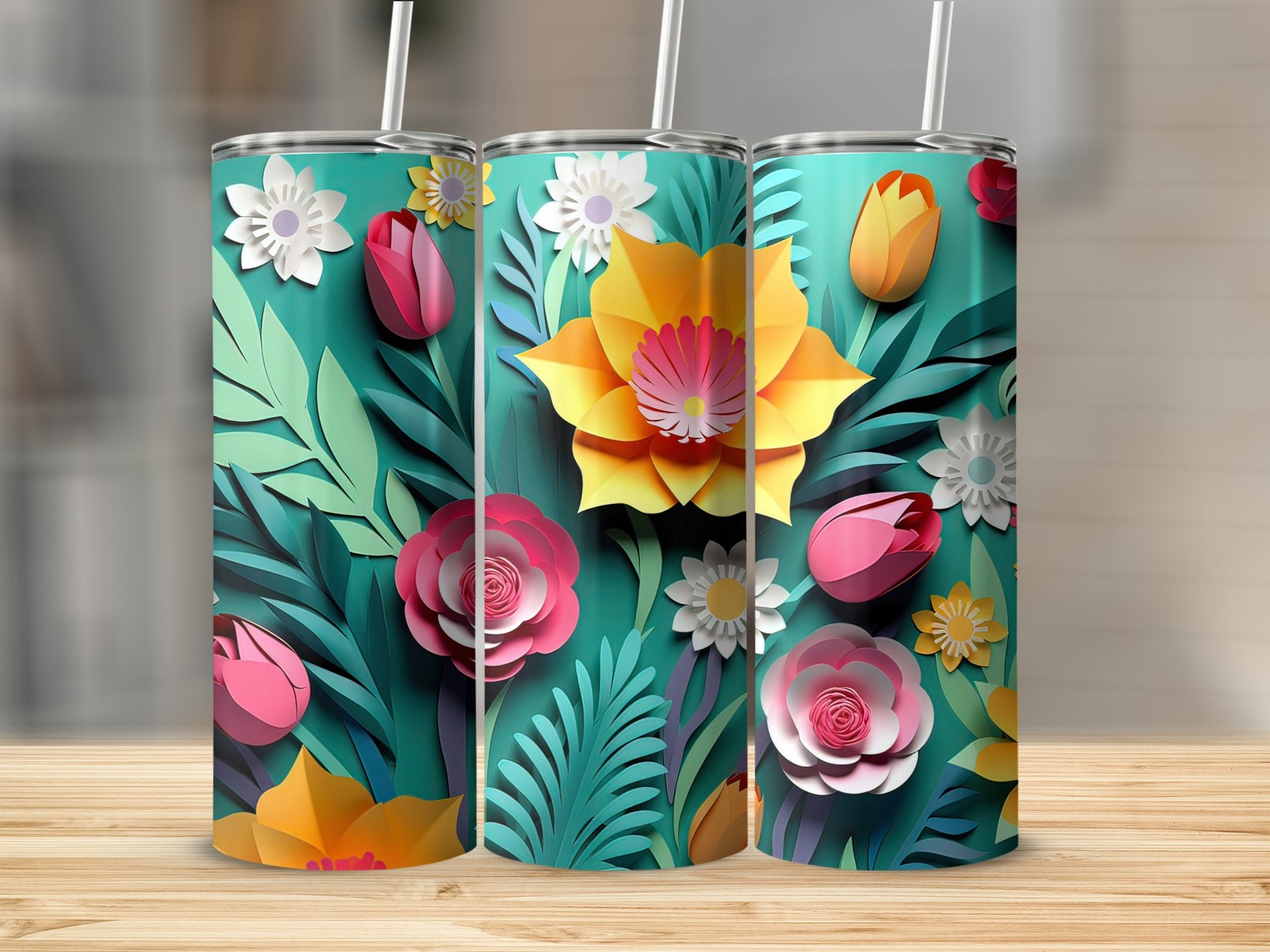Colorful Floral Design Insulated Tumbler Product
