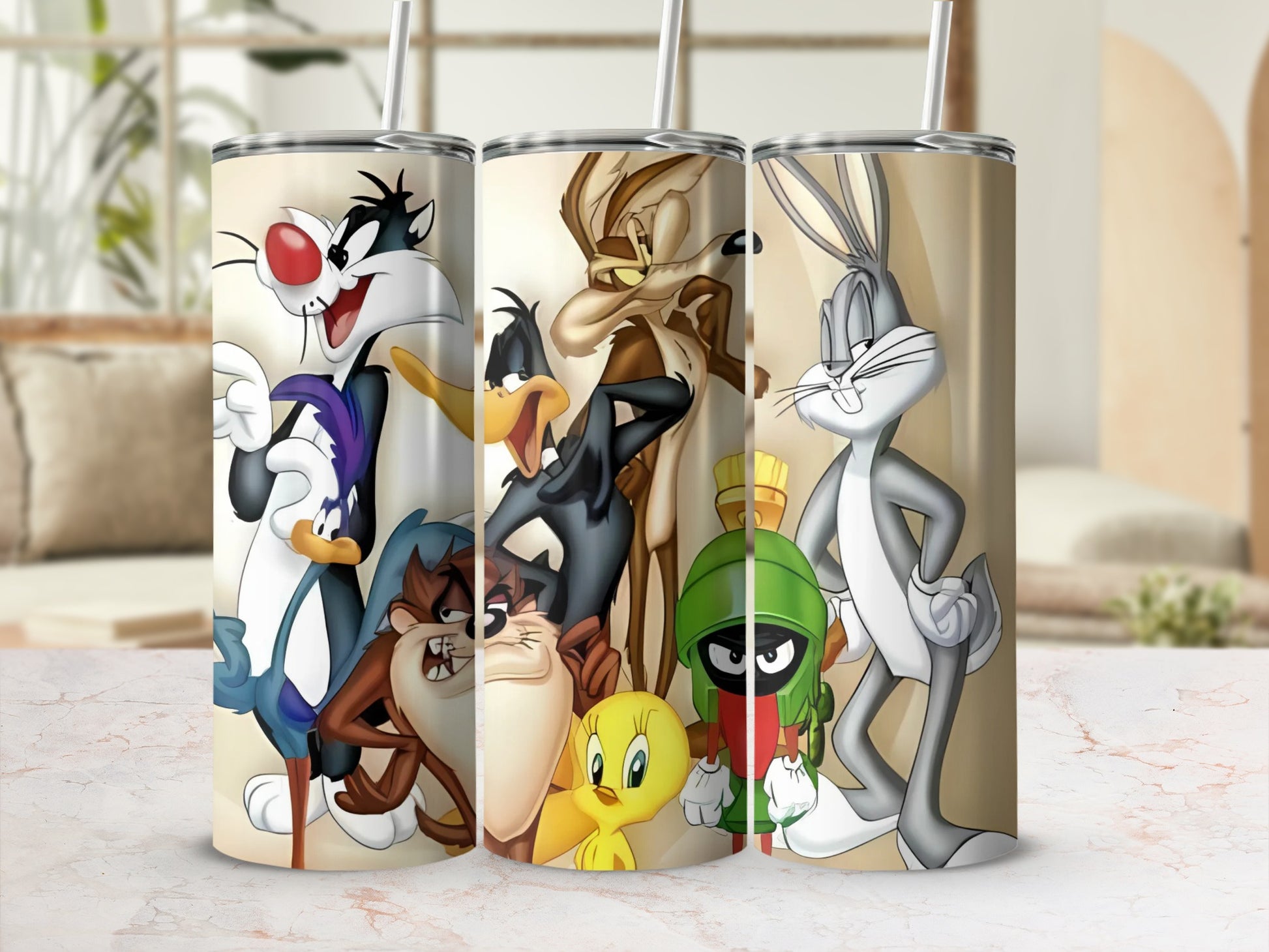 Looney Tunes Character Print Tumbler with Straw Cup