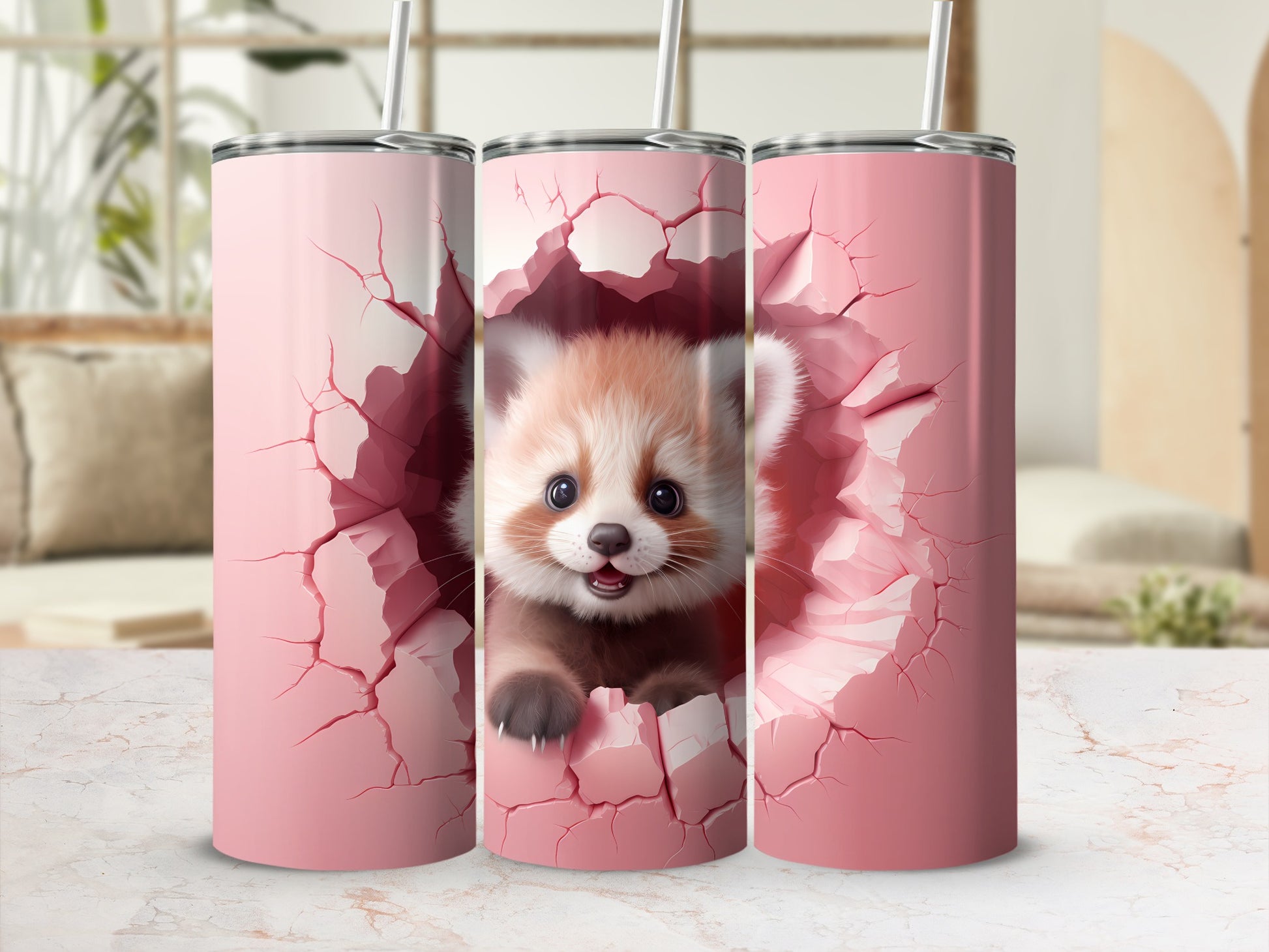Cute Red Panda Cracked Design Drinkware Tumbler