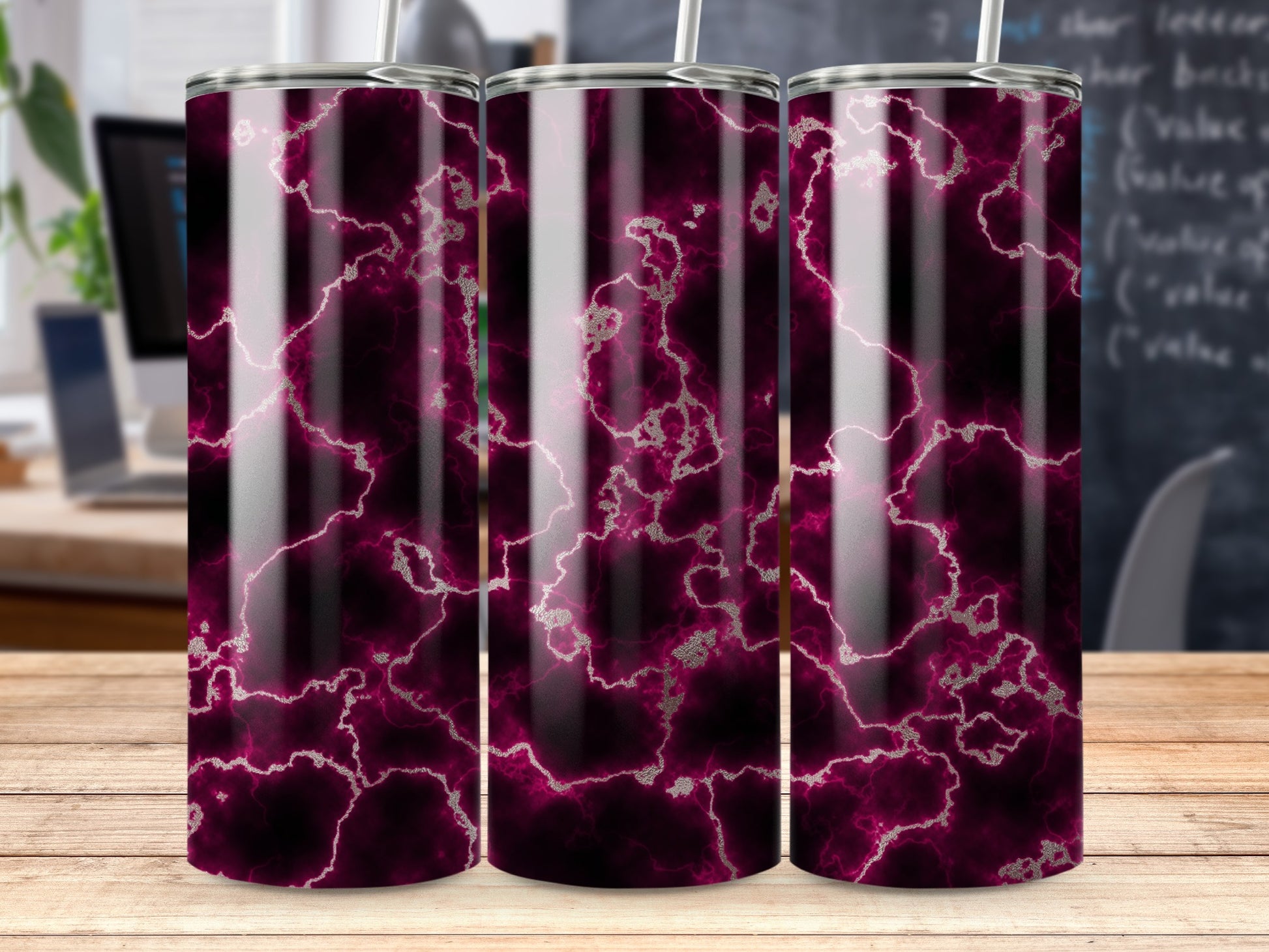 Vivid Magenta Silver Lightning Marble Tumbler product type