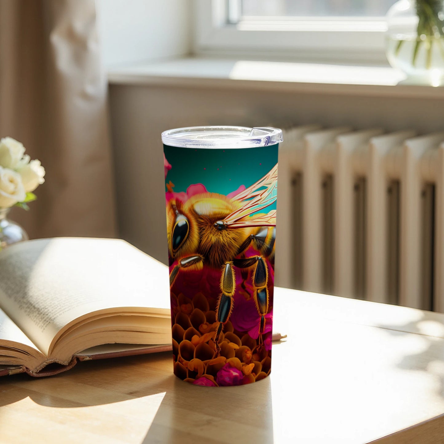 Vibrant Bee Honeycomb Tumbler Drinkware product type
Bee
Honeybee
Insect
Nature
Wildlife
Honeycomb
Floral
Flower
Pink
Yellow
Green
Teal
Tumbler
Drinkware
Beverage
Gift
Unique
Art
Design
Abstract