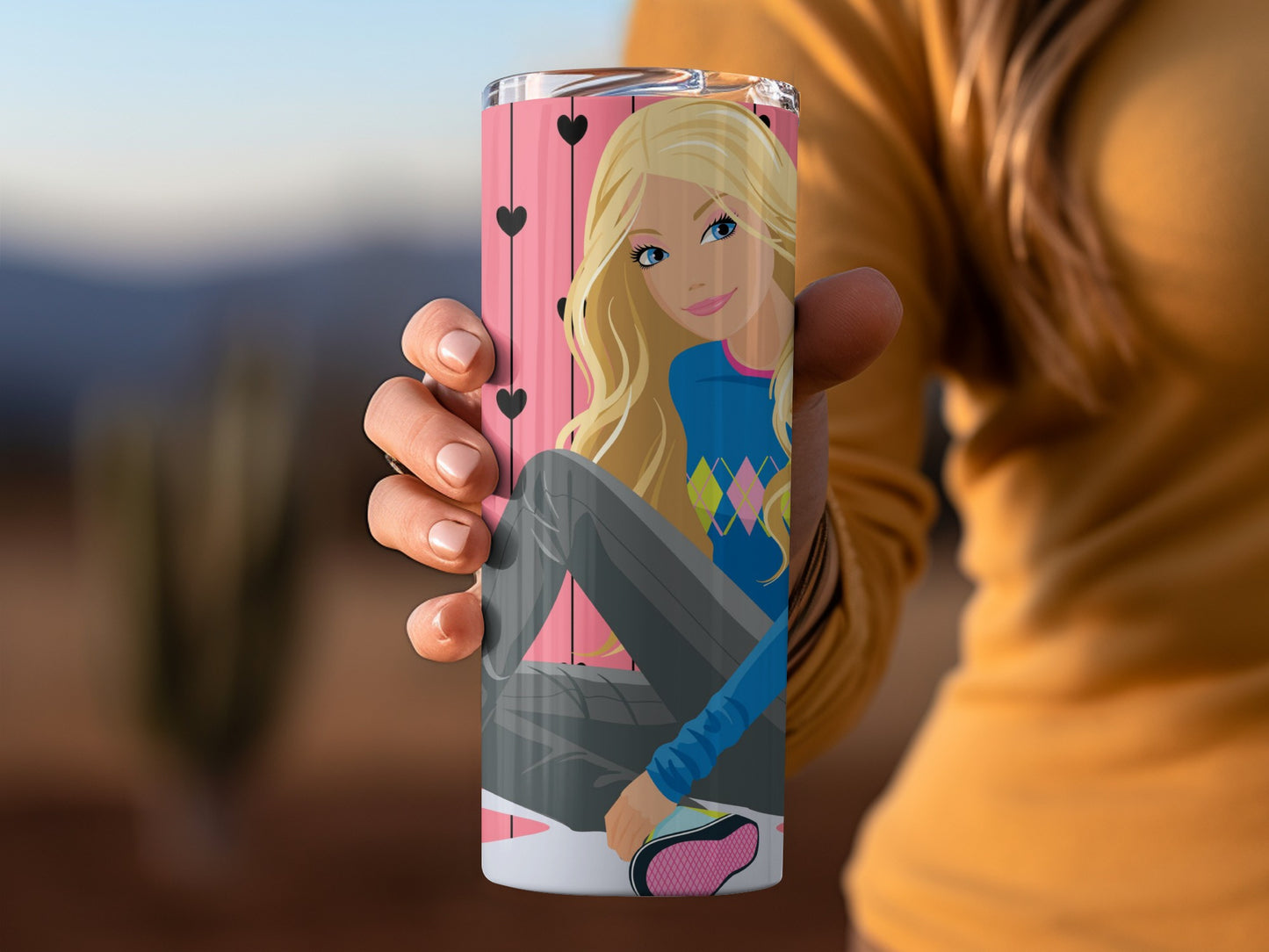 Cute Blonde Character with Hearts Tumbler