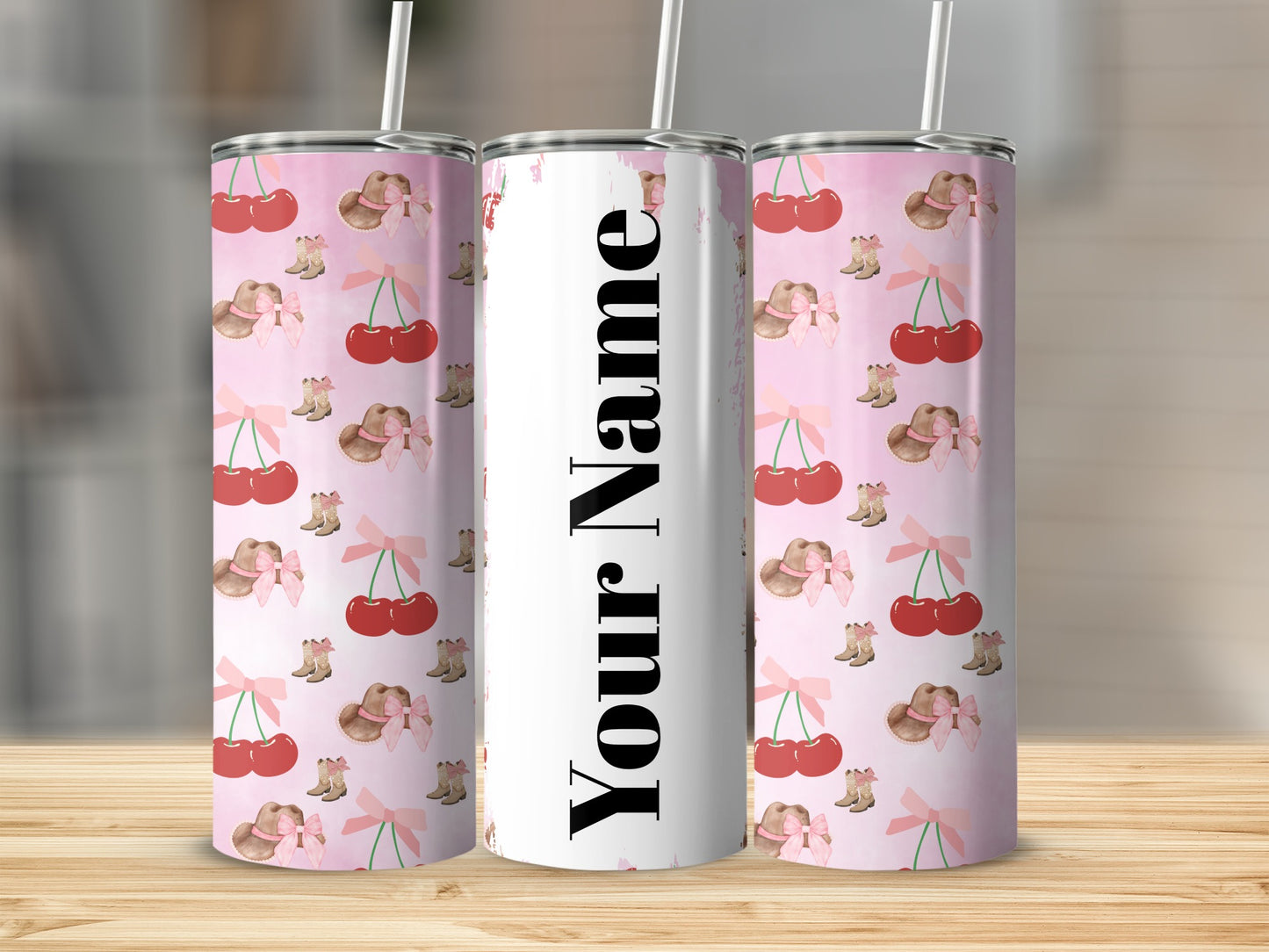 Custom Cherry and Hat Pattern Personalized Tumbler