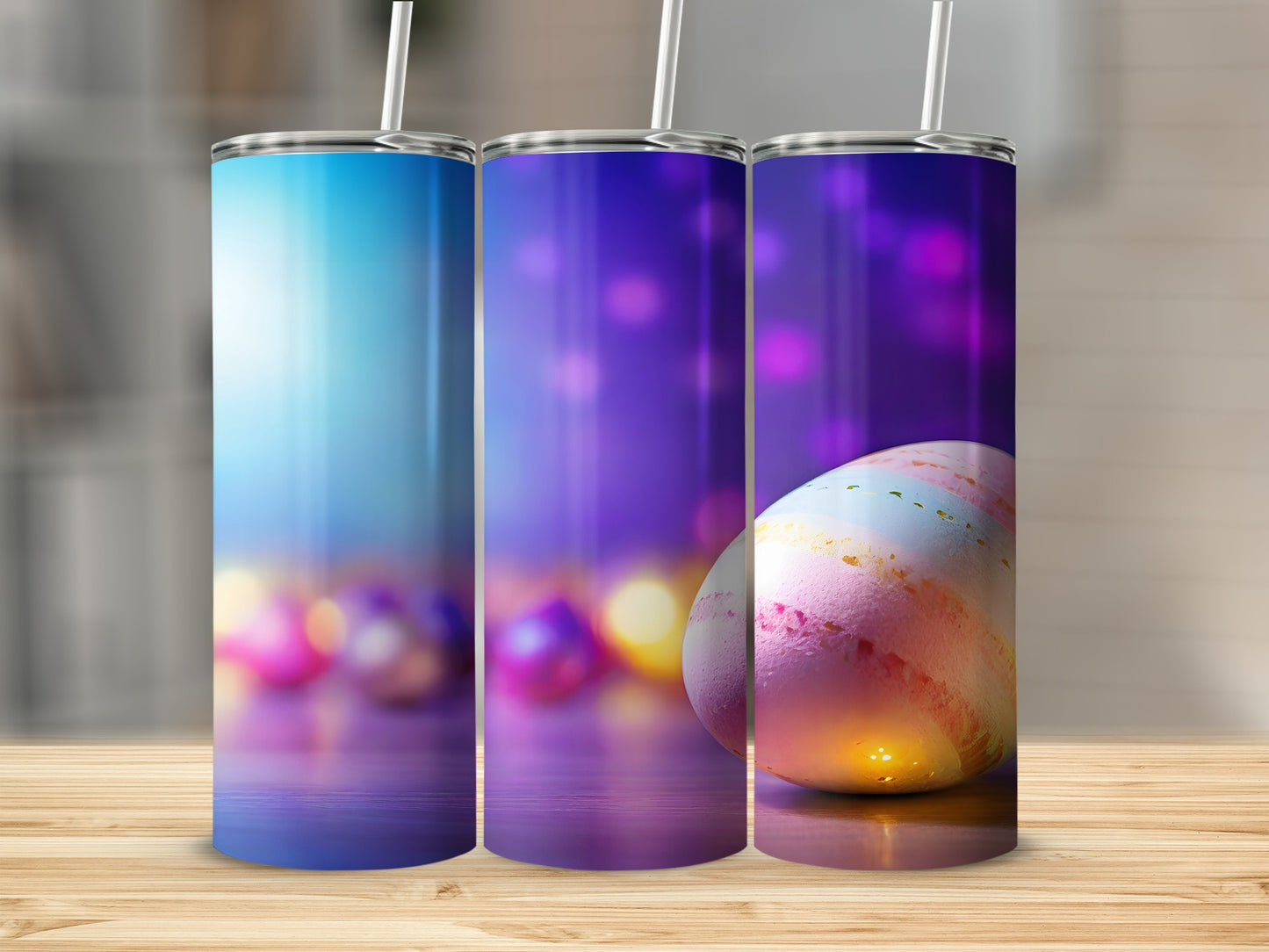Colorful Striped Egg Bokeh Lights Celebration Tumbler