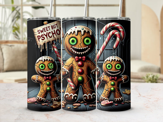 Sweet But Psycho Gingerbread Tumbler with Candy Cane