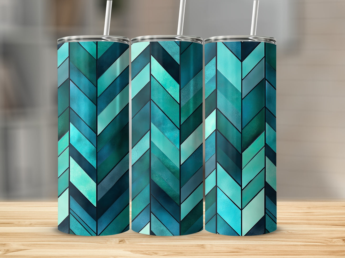 Modern Chevron Pattern in Teal And Blue Shades Tumblers