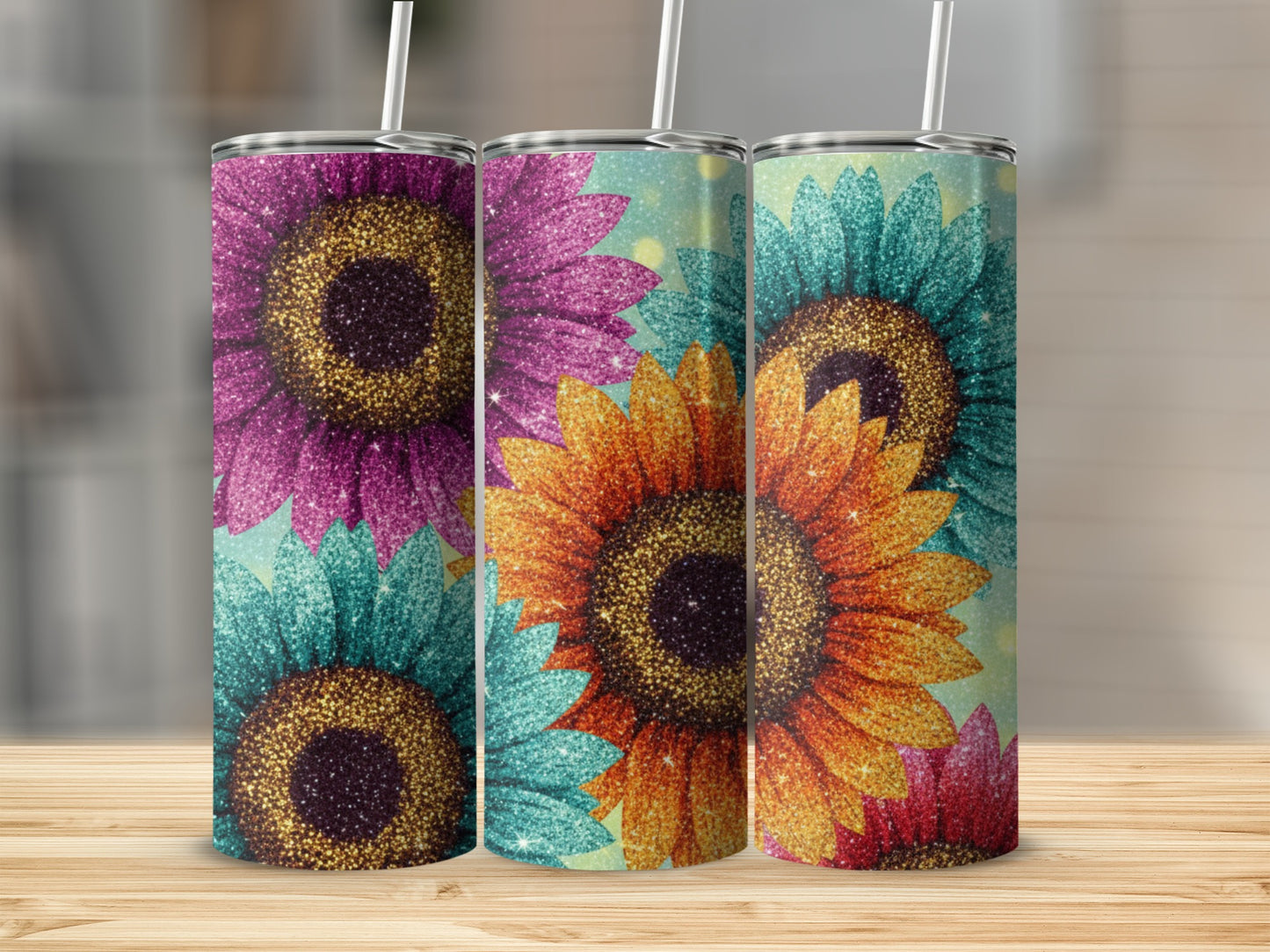 Colorful Sunflower Glitter Design Drinkware