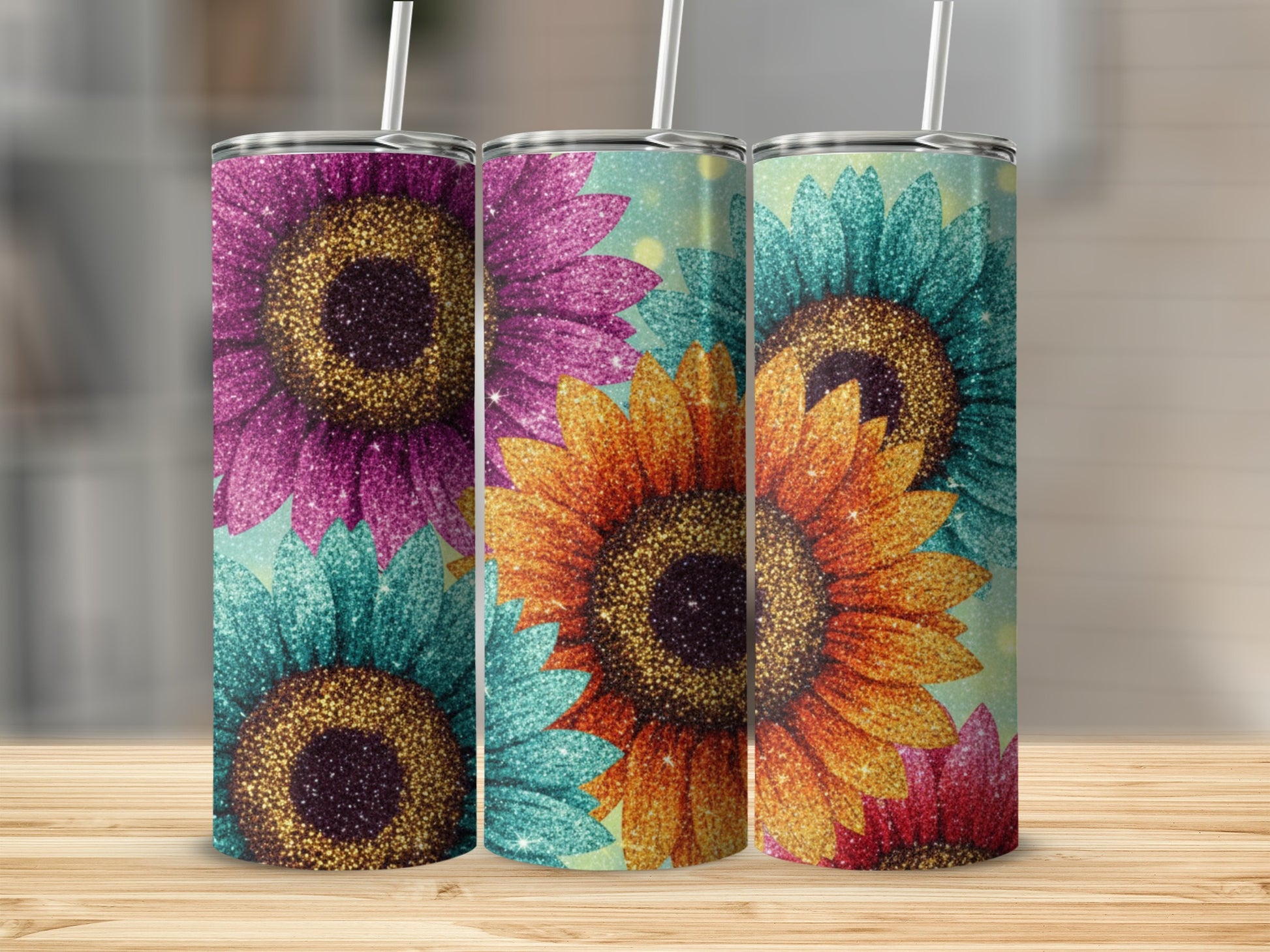 Colorful Sunflower Glitter Design Drinkware