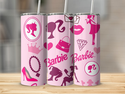 Barbie silhouettes with Accessories on Pink Tumblers