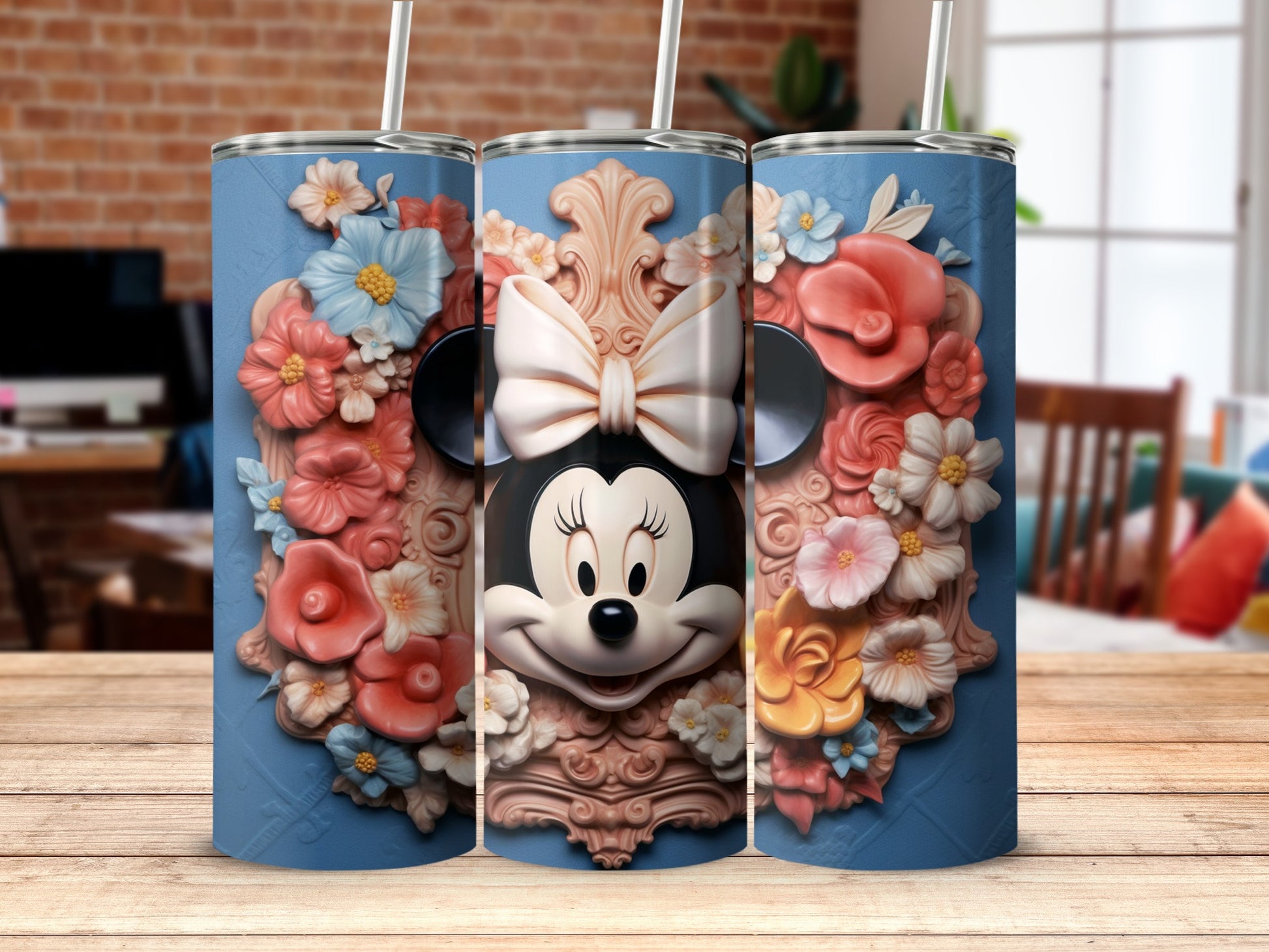 Cute Minnie Mouse Floral Artwork Design Tumbler