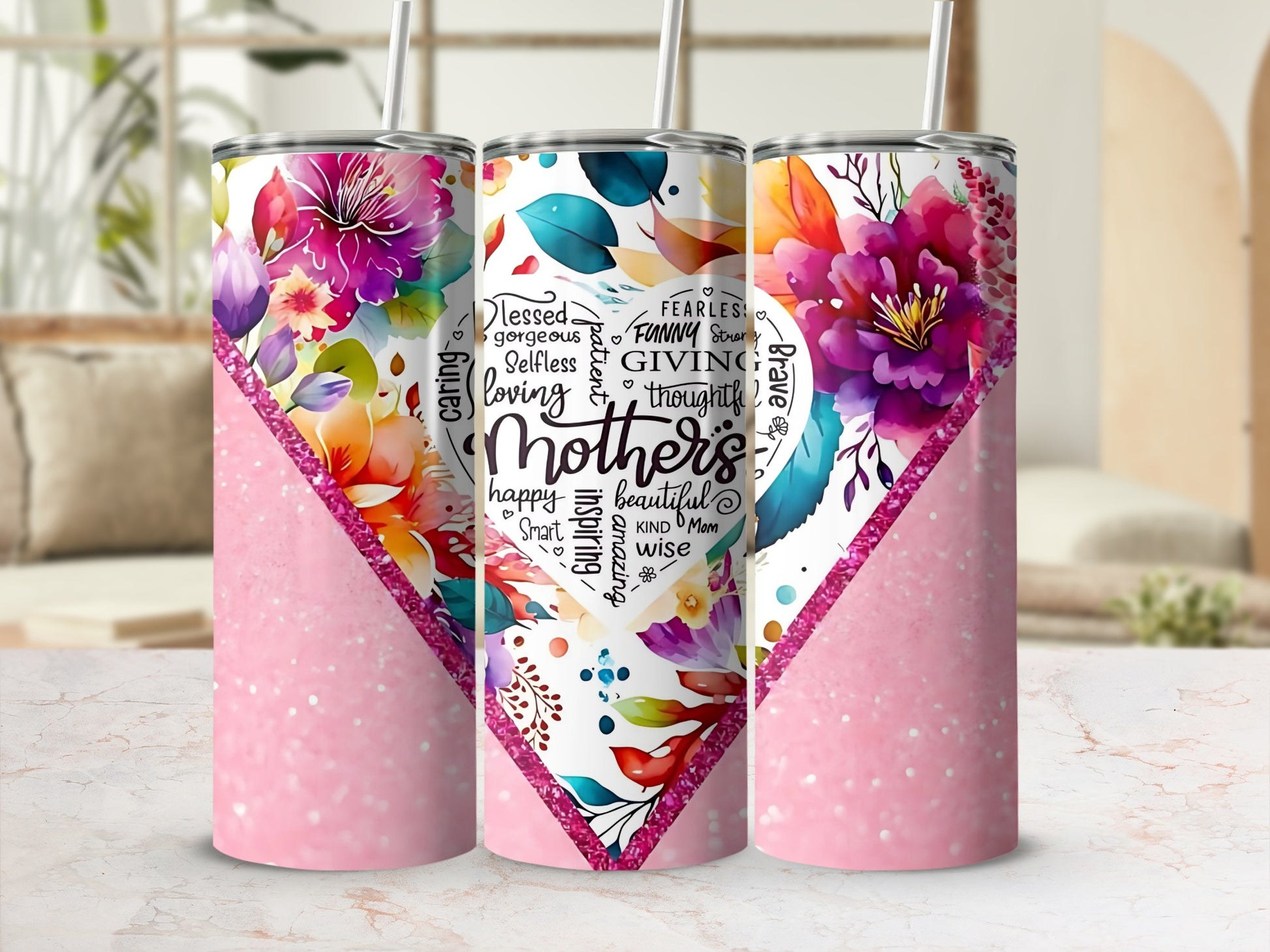 Mother's Day Floral Design Insulated Tumbler Cup Gift