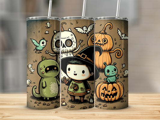 Cute Halloween Cartoon Design on Tumbler Cup