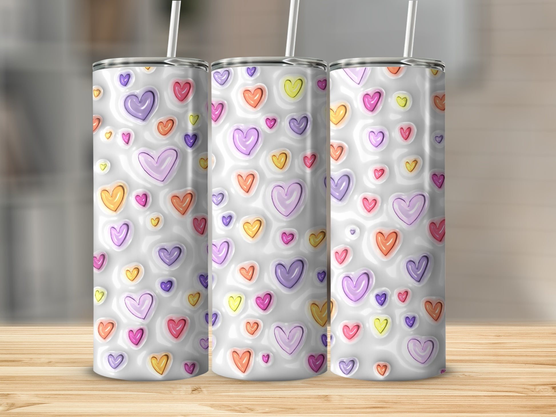 Colorful Bumpy Hearts White Pattern Tumbler product type