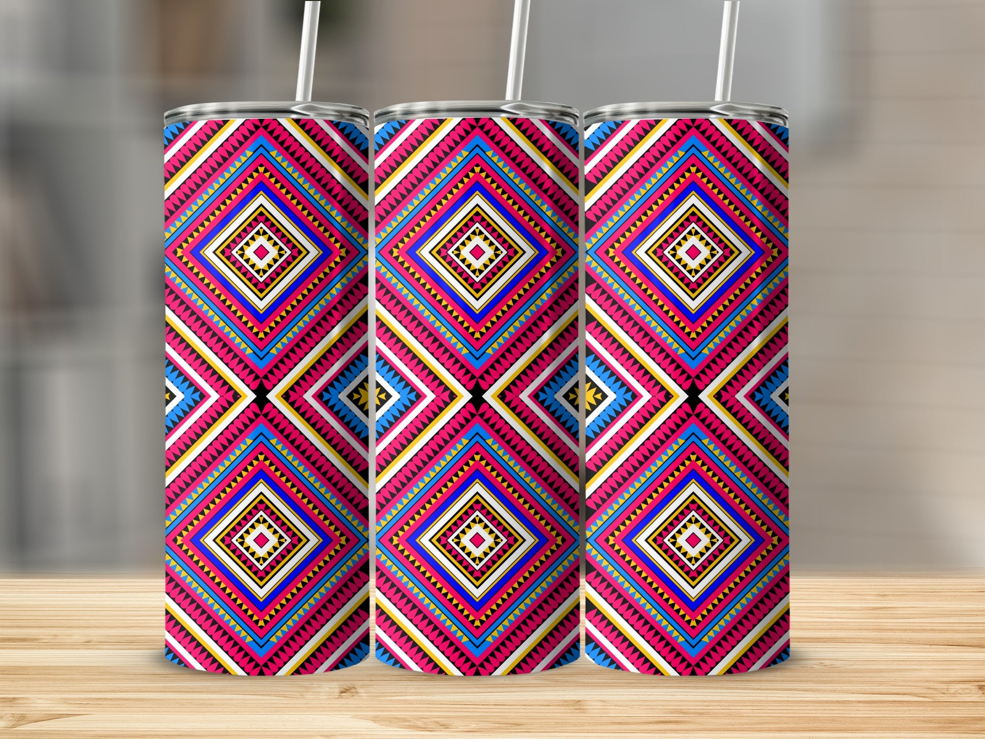 Vibrant Geometric Pattern Tumbler with Straw Product
