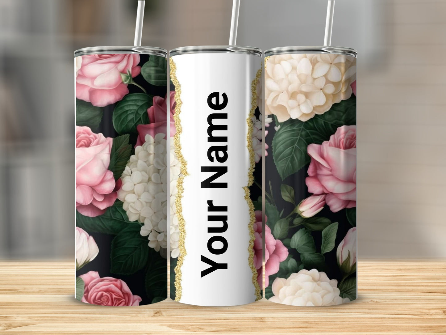 Personalized Floral Design Tumbler with Custom Name