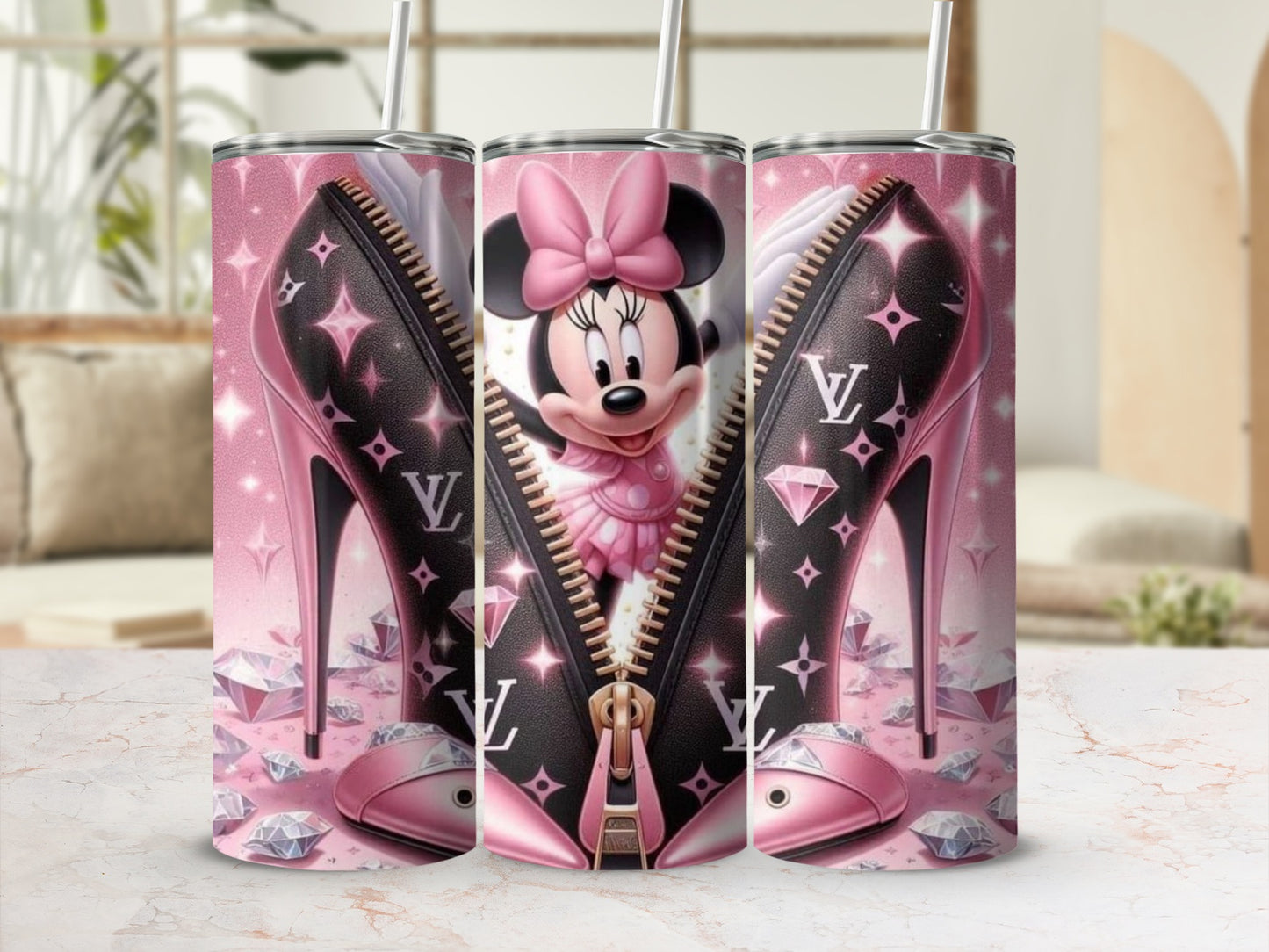 High Heel and Minnie Mouse Design Tumbler Cup
