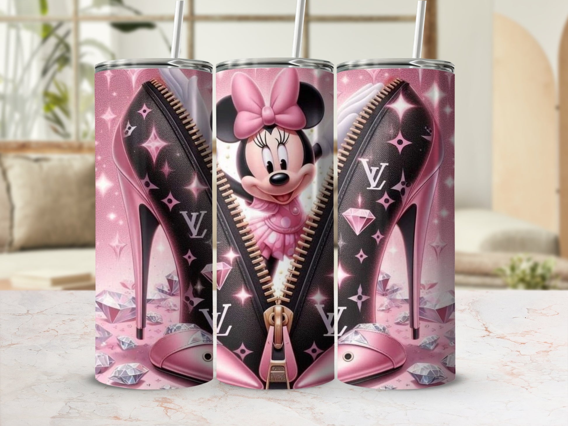 High Heel and Minnie Mouse Design Tumbler Cup