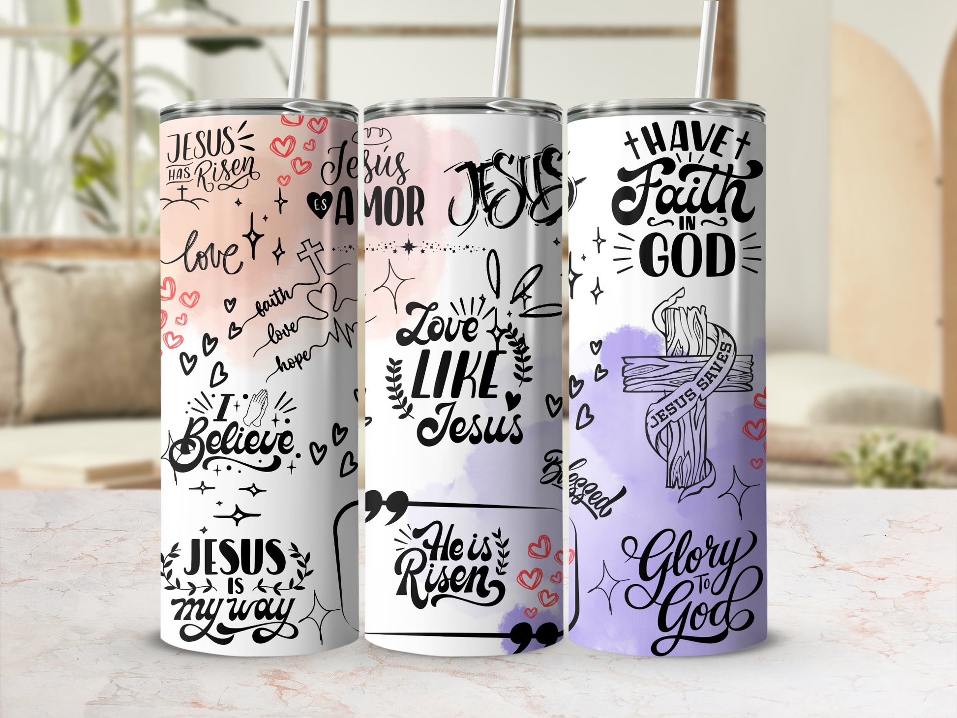 Inspirational Christian Artwork Tumblers for Daily Use