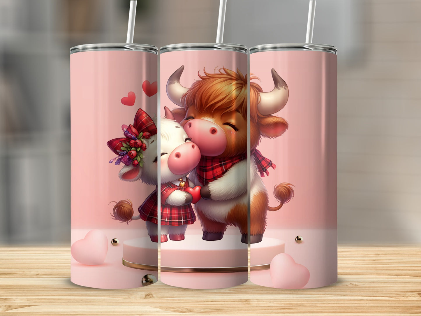 Adorable Cow Couple Tumbler With Hearts Design
