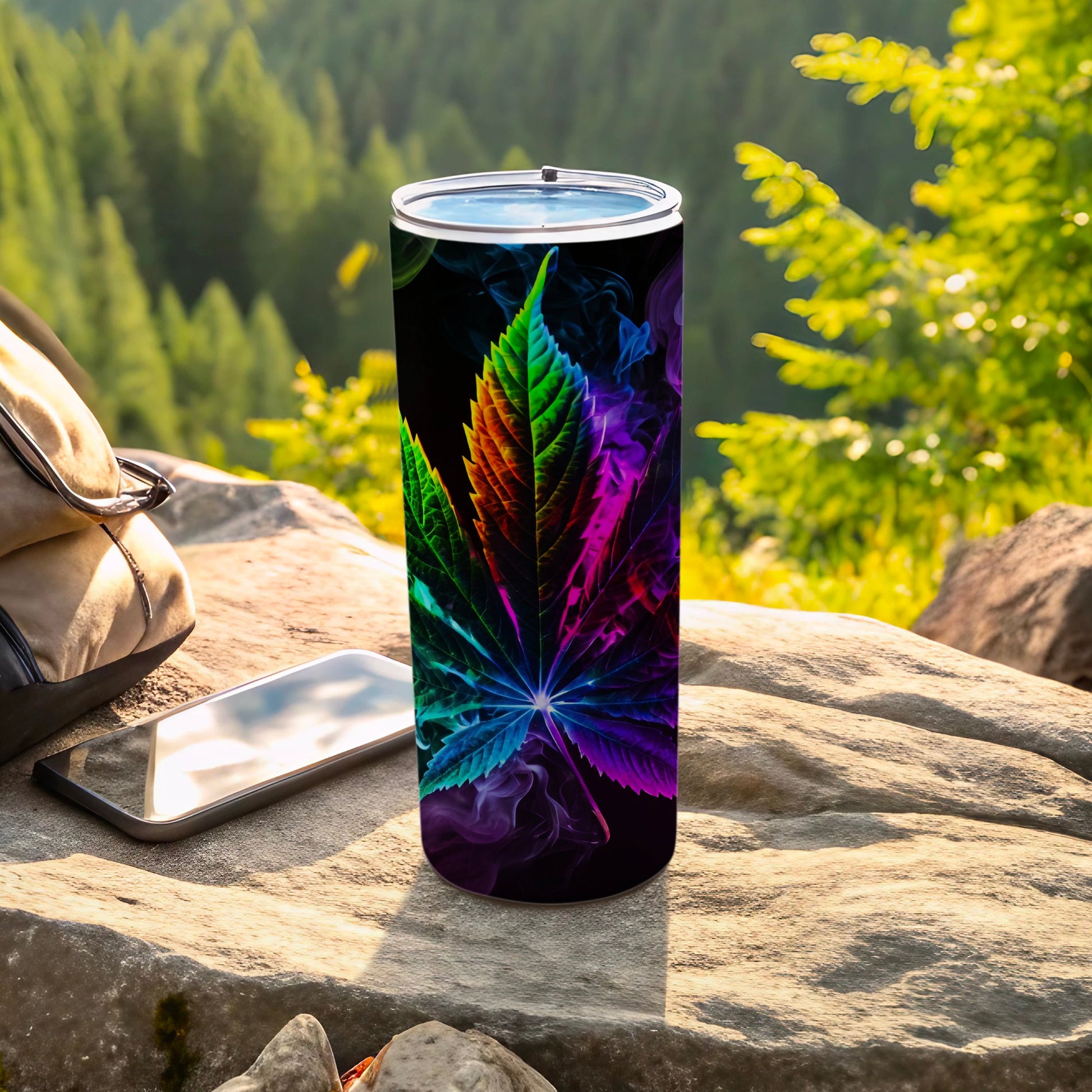 Psychedelic Rainbow Cannabis Leaf Smoke Tumbler