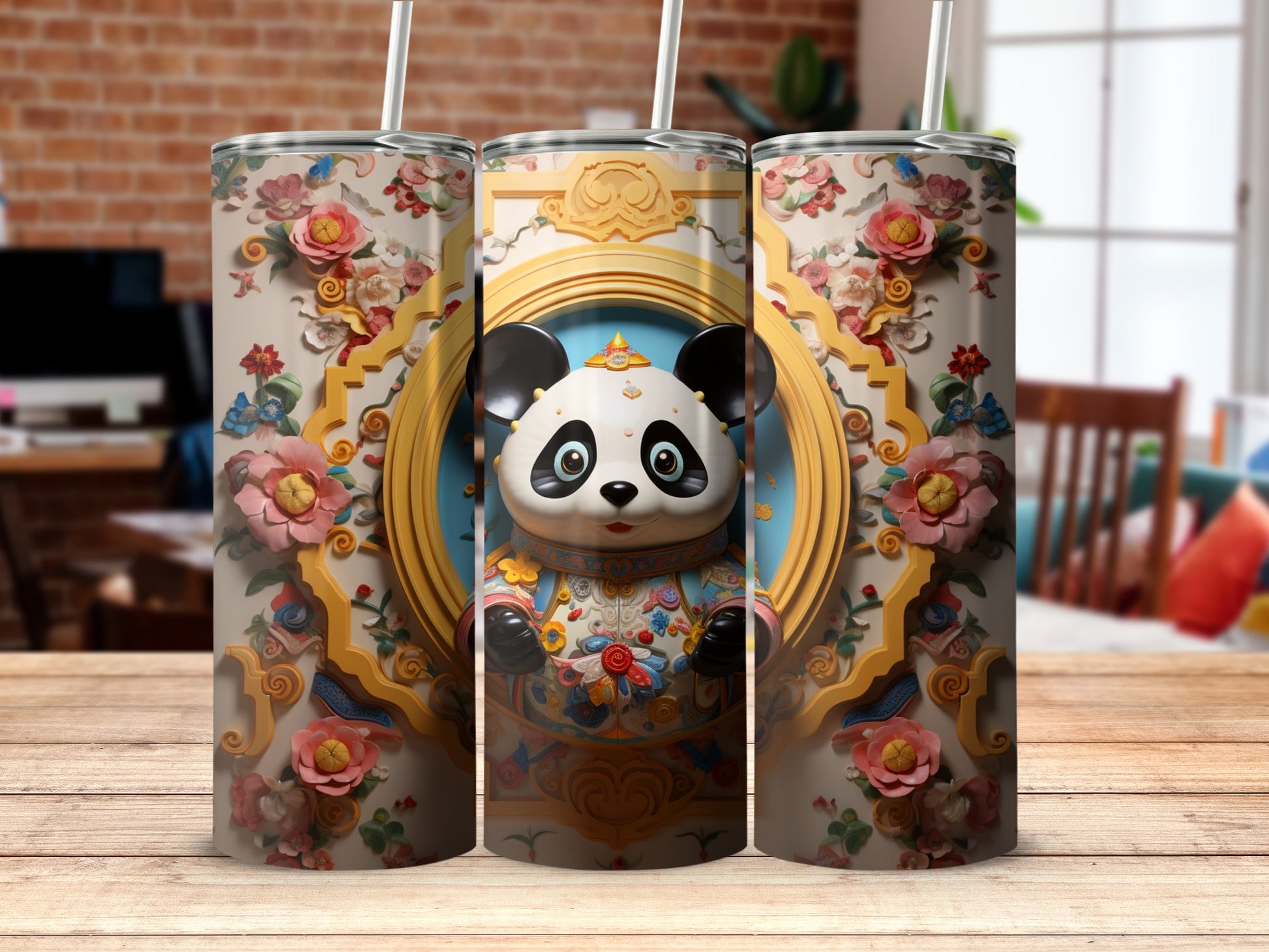 Cute Floral Panda Design Insulated Travel Tumbler Product