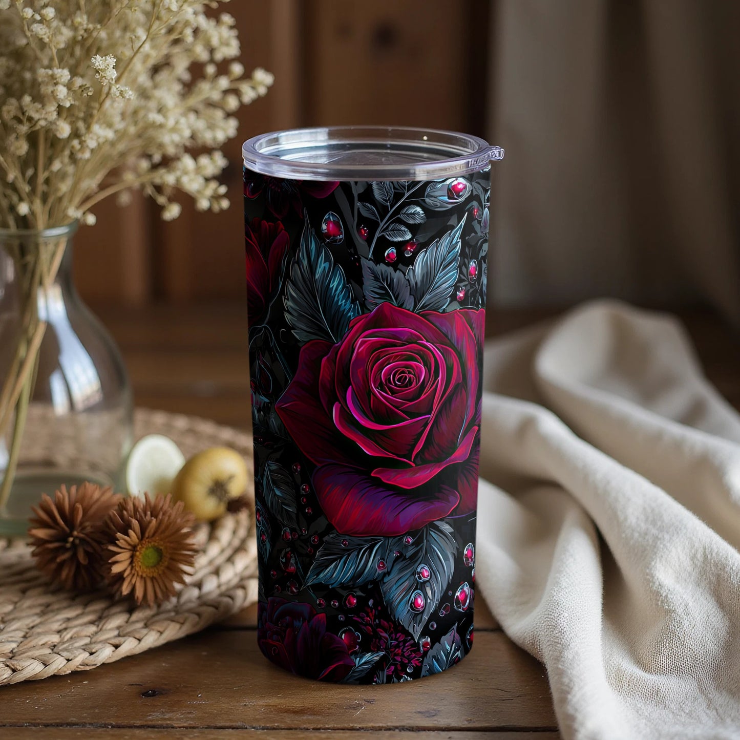 Elegant Dark Floral Design Insulated Tumbler Product