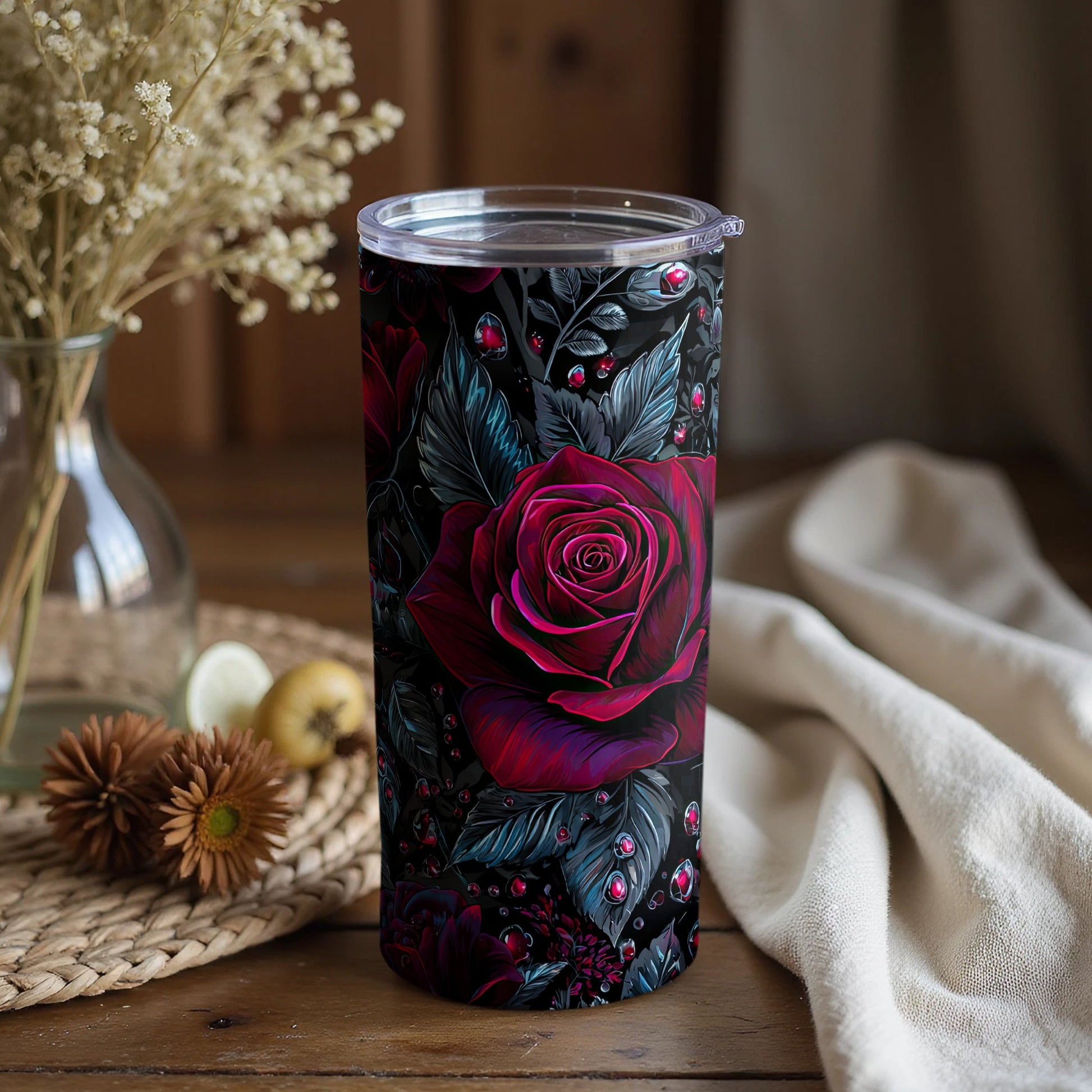 Elegant Dark Floral Design Insulated Tumbler Product