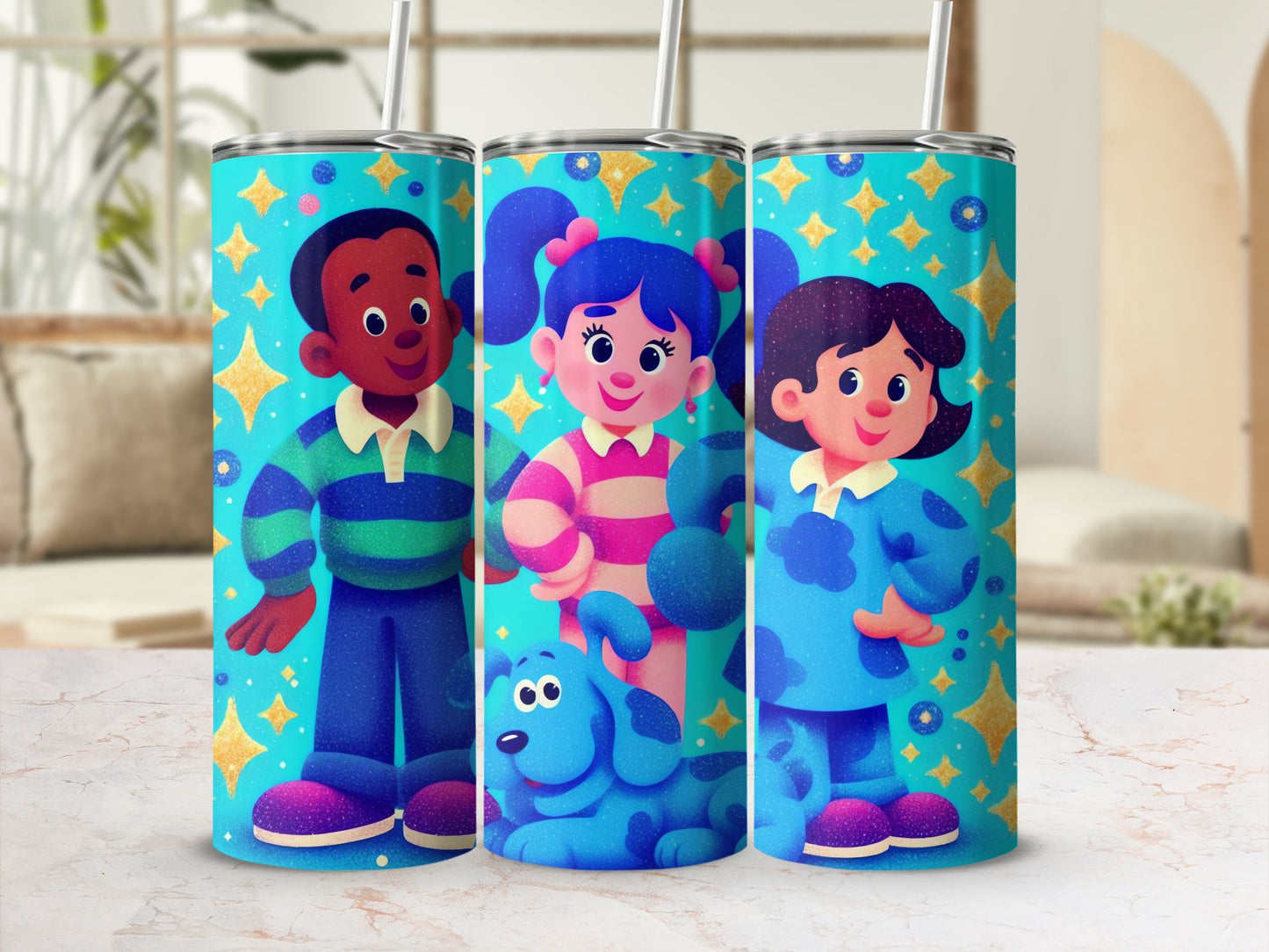 Colorful Cartoon Characters Tumbler Set With Straw
